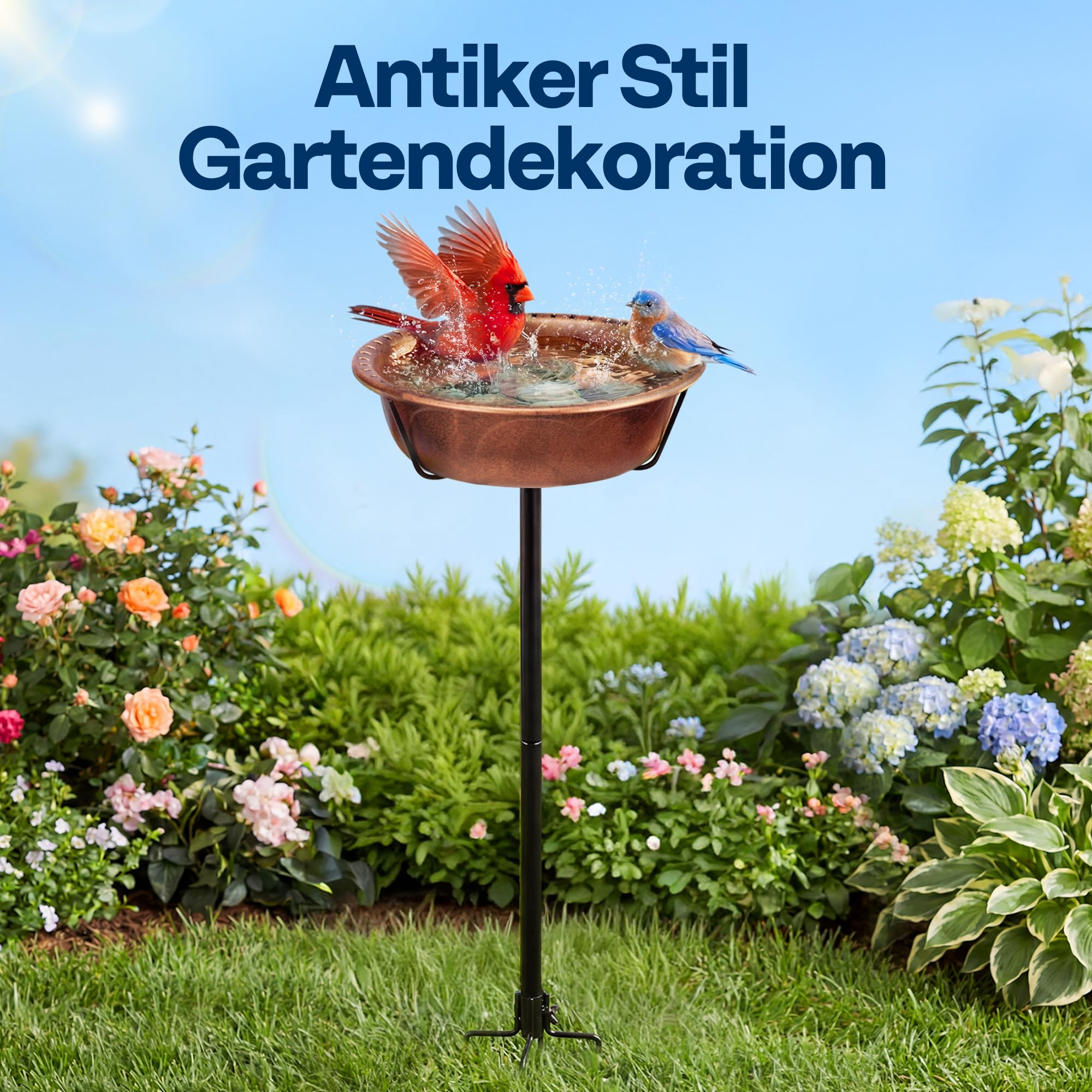 VIVOHOME Vogelbad für den Garten,Vogeltränke Stehend,35In Metall Vintage Freistehendes Vogelbad mit,Vogeltränke Groß Frostsicher Winterfest (Antike Bronze)