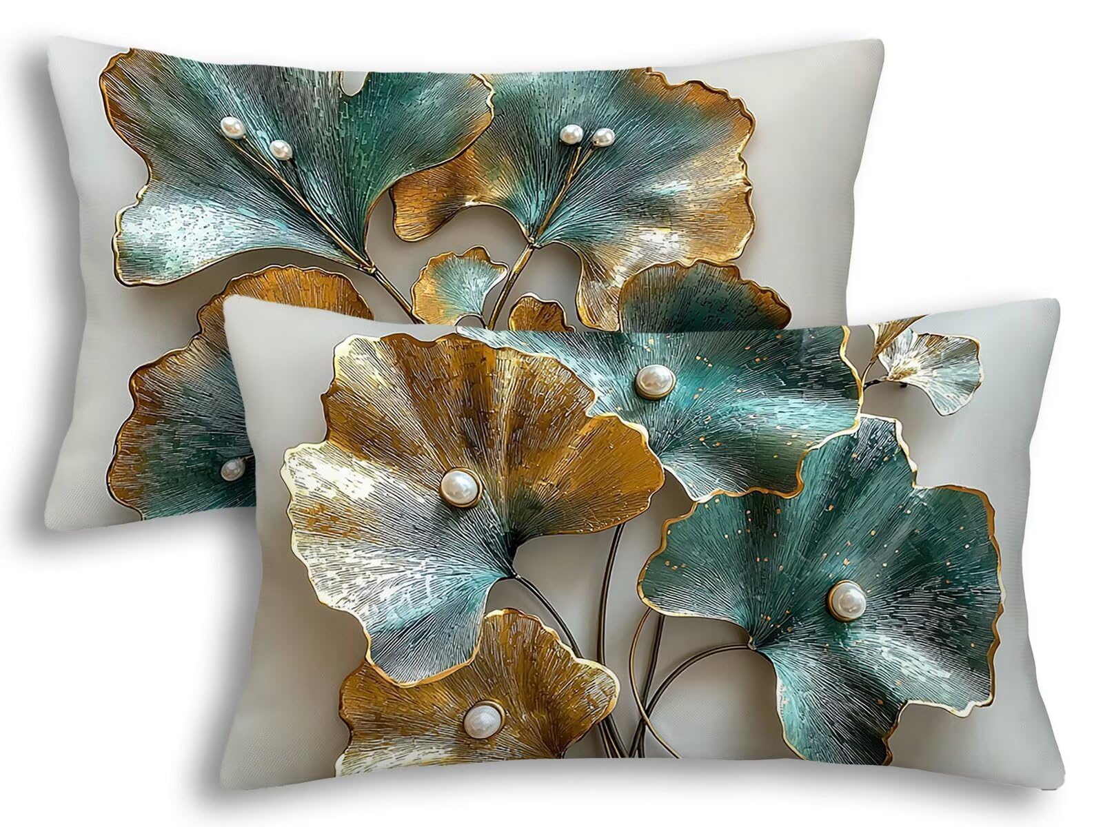 Housse de coussin ginkgo 40x80 lot de 2 taies déco pour canapé et lit