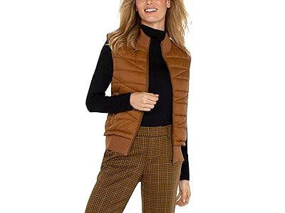 Liverpool Los Angeles Sleeveless Quilted Front Full Zip Sweater Vest Sweater Yarn Women