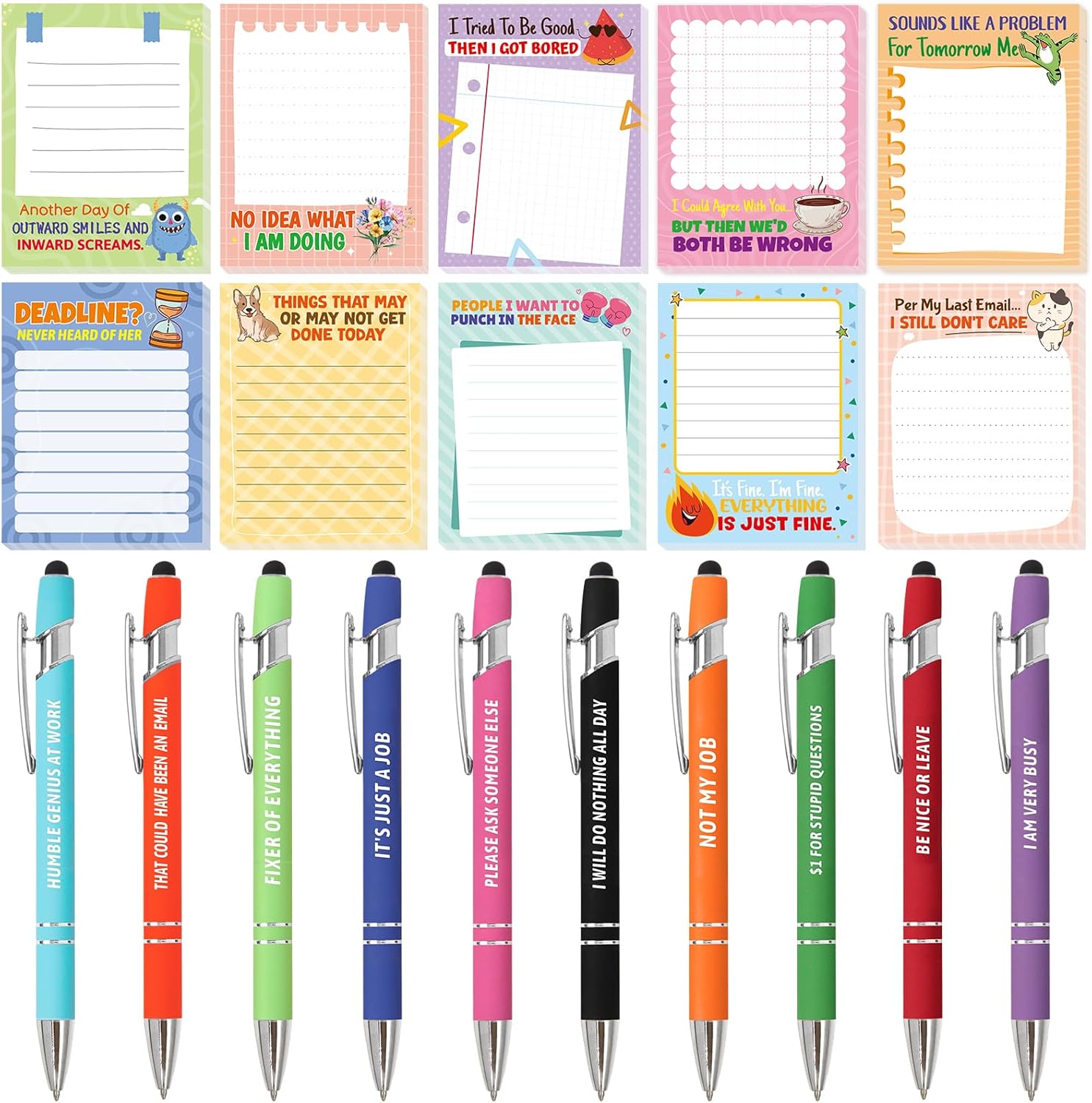 Fancy Land Funny Notepads with Pens Set Sarcastic Gifts for Coworkers to Do List with Sayings Pen for Christmas Office Colleague Nurse Teacher Staff Work Appreciation Supplies 20Pcs