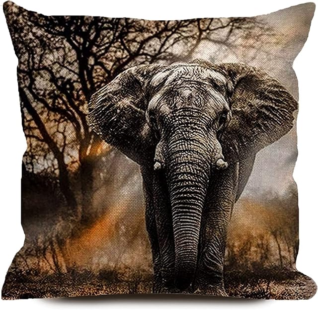KEIROUTK Elephant Cushion Cover Cushion Covers 45 X 45 Cm African Elephant Pillow Cover Cotton And Linen Pillow Case Cushion Cover For Sofa Outdoor Garden Bed Couch Cushion Cushion Covers 45 X 45