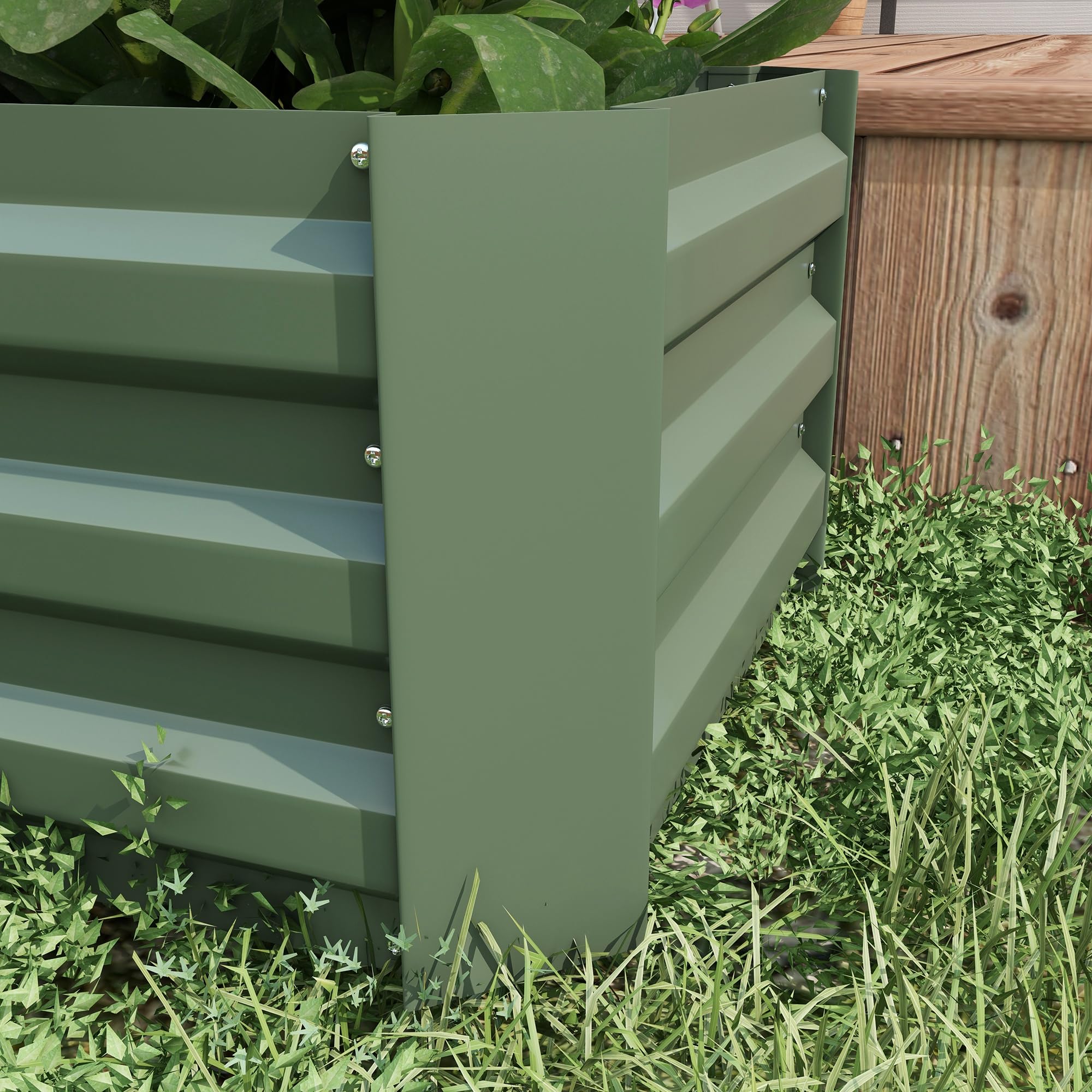 Outsunny 2 Jardineras Exterior Grandes Acero Galvanizado 100x50x30 cm Verde | Huertos Urbanos, Maceteros Exterior Elevados para Plantas, Flores, Terraza, Resistente a la Intemperie