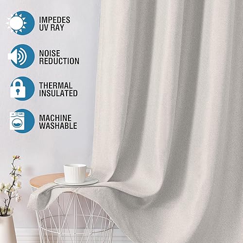 Miniatura 130 de H.VERSAILTEX Cortinas opacas de lino de 96 pulgadas de largo con aislamiento térmico para oscurecer la habitación, cortinas de lino con textura
