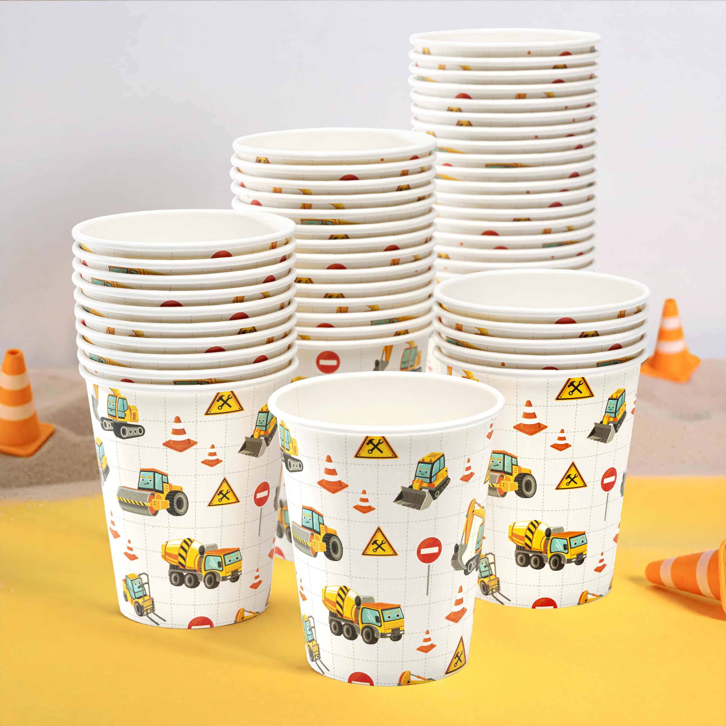 Cheerland Construction Truck Cups Birthday Party Supplies Construction Themed Paper Cups Bulldozers Truck Them for Little Builder Boys Building Site