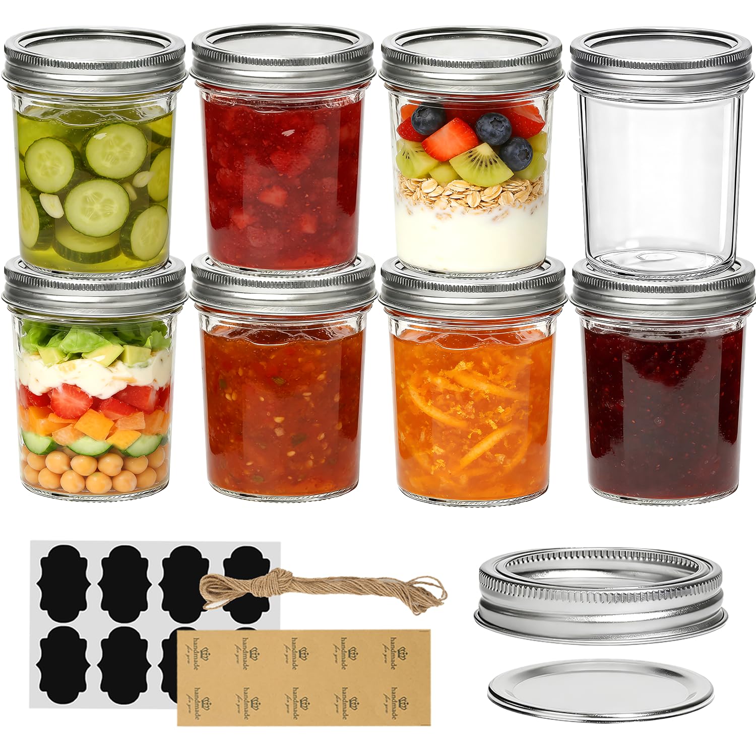 ComSaf Mason Jars 480mL/16oz - 8 Pack, Mason Jars with Lids and Seal Bands, Glass Overnight Oats Jar, Glass Jars with Lids, Canning Jar for Pickling, Spice, Jam, Honey, Airtight Food Storage Container — image 1