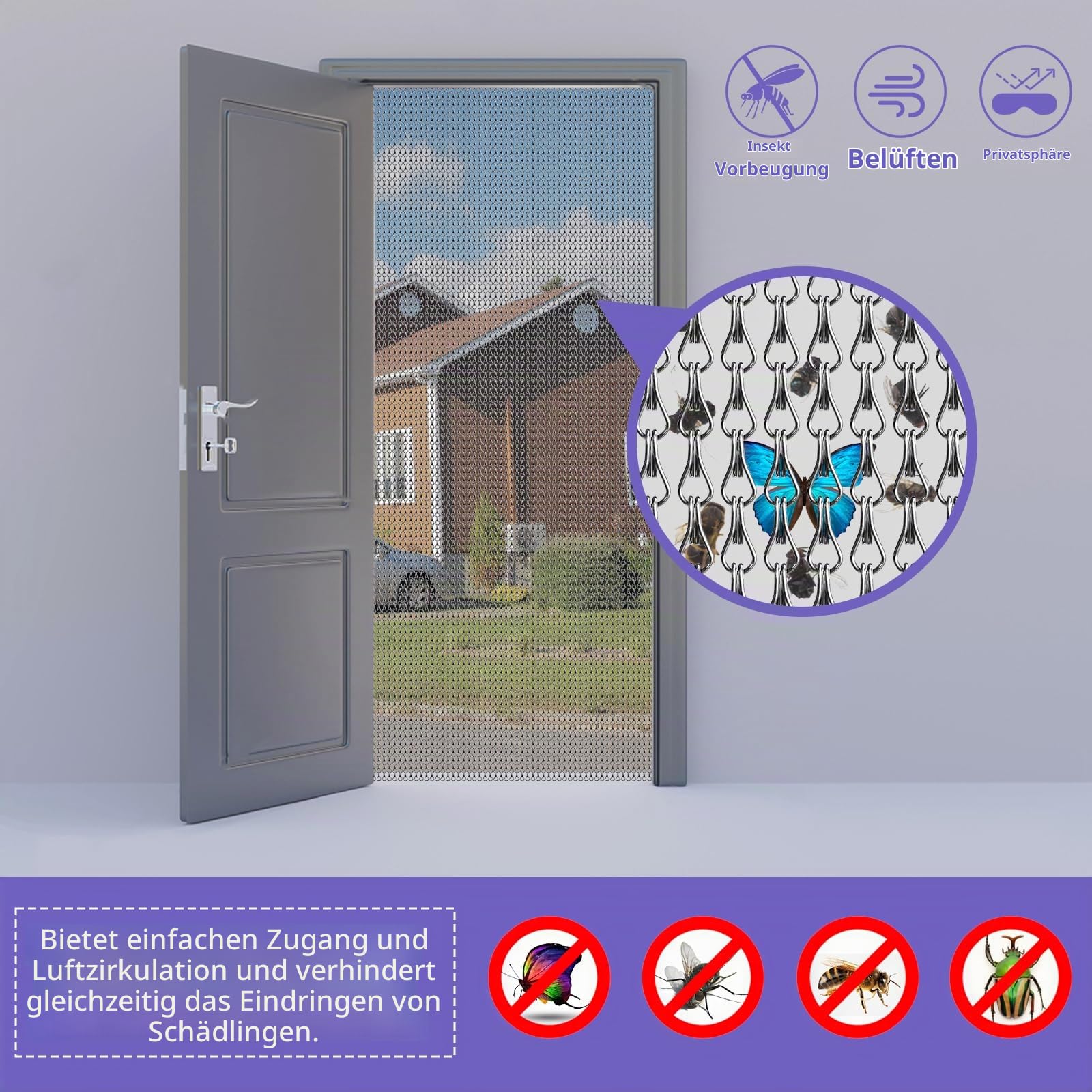 Grau Aluminum Chain Curtain 100 × 210cm Door Fly Chain Screens