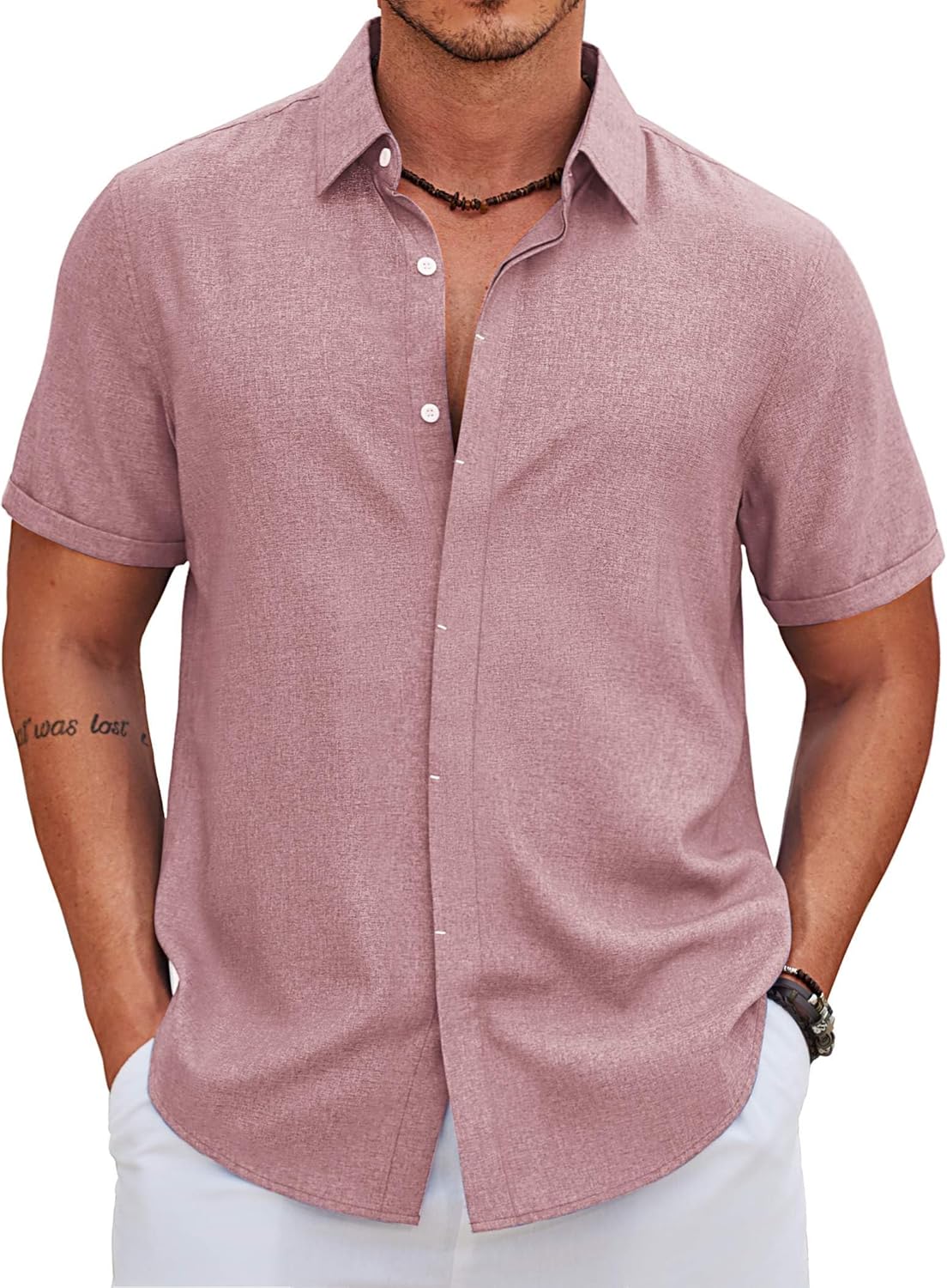 COOFANDY Men's Short Sleeve Button Down Casual Summer Shirts Linen Beach Vacation Shirt