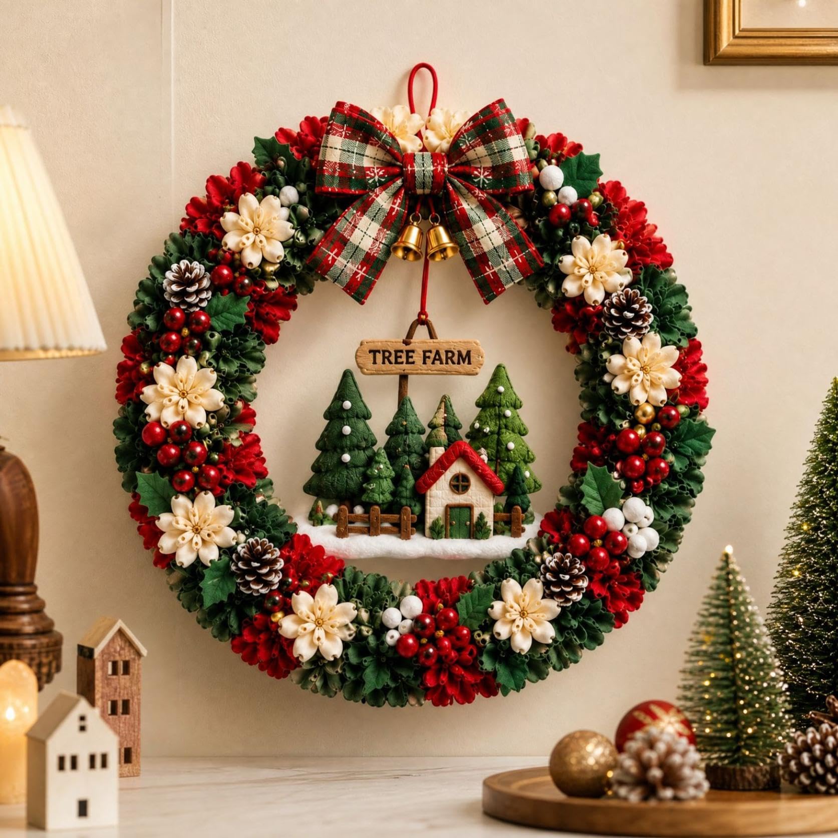 3D Fabric Poke Wreath Diy Kit, Fabric Pokes Art For Adults, Christmas Wreath, Christmas Wreath Diy Kit For Adults, 3D Fabrics Poke Art Craft Kit, Holiday Wreath Making Kit & Door Decor (new tree)