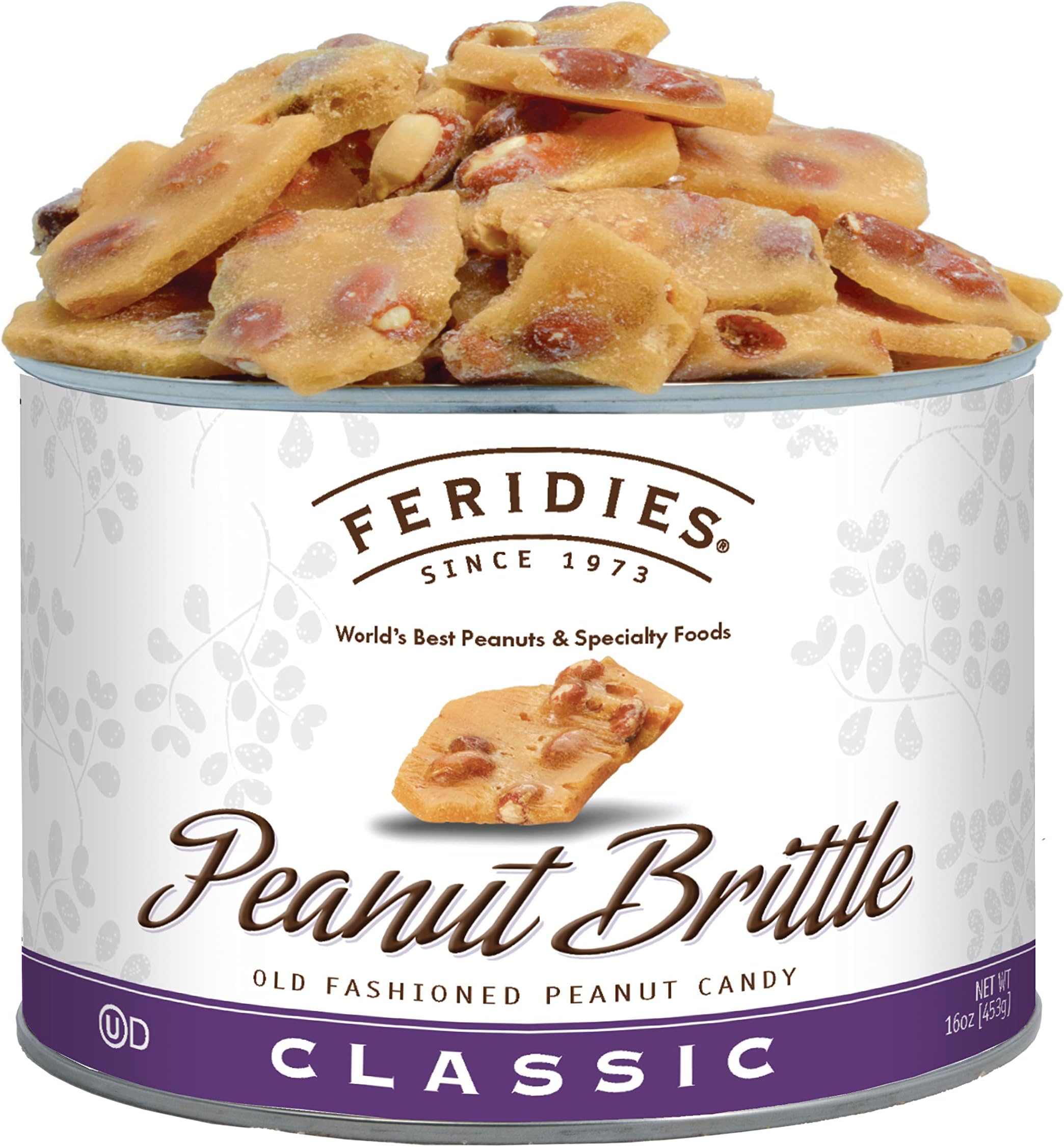 - FERIDIES Old Fashioned Gourmet Peanut Brittle, Homemade Candy with Extra-Large Virginia Peanuts - 16 Oz Tin