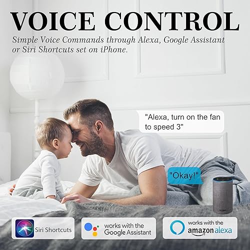 Miniatura 4 de SMAAIR Ventilador de techo de 52 pulgadas con luces y control remoto, control de ventilador de techo WiFi con Alexa, Google Assistant, Siri