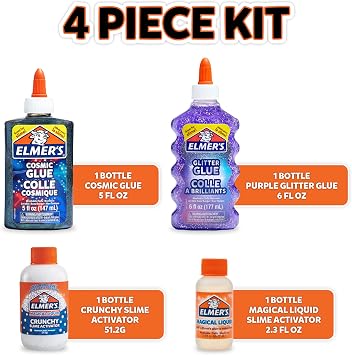 Elmers Eclipse Slime Kit, Includes Cosmic Glue, Purple Glitter Glue, Original and Crunchy Slime Activators, 4 Count - Kids Activity, Creative DIY Fun, Arts & Crafts