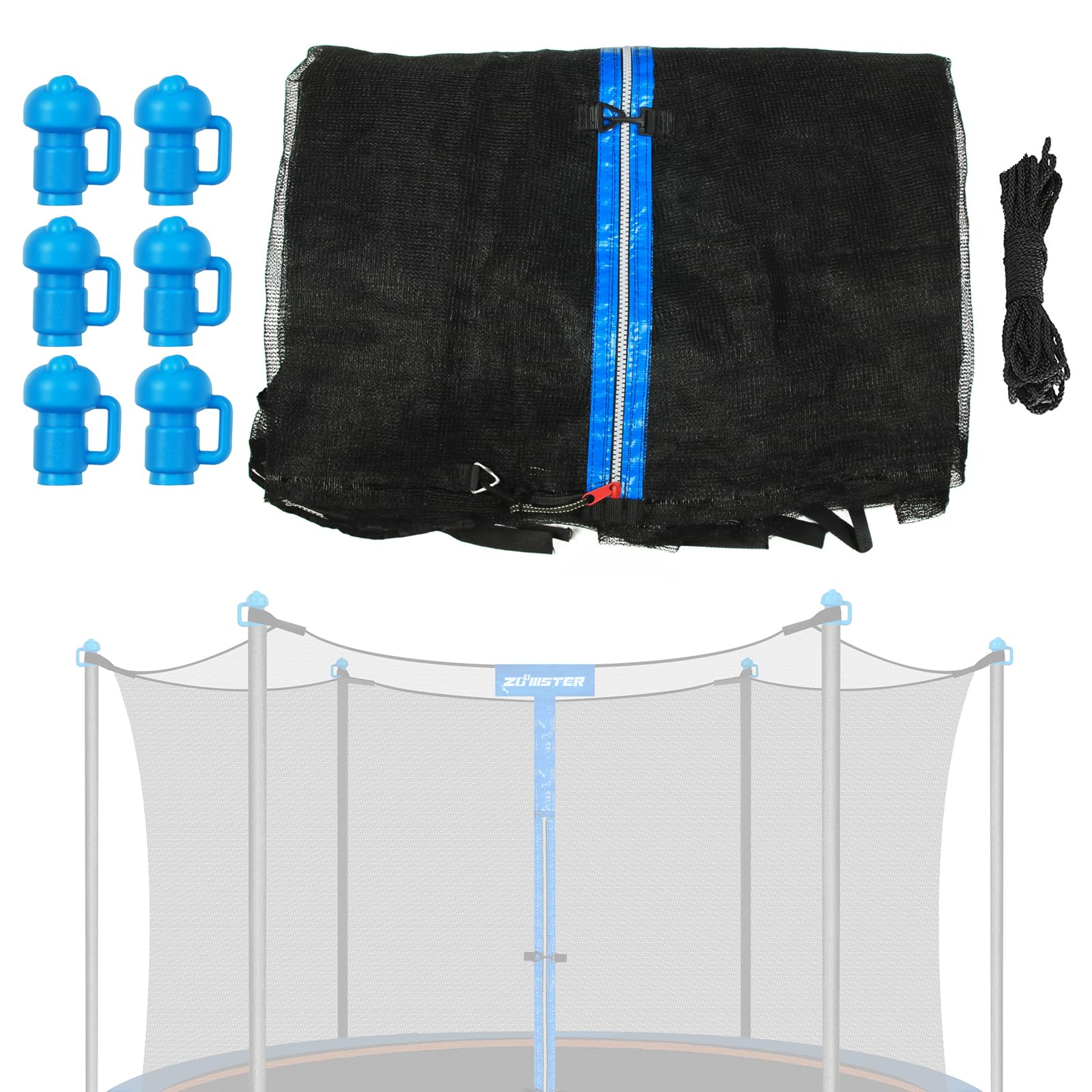 Photo 1 of Zoomster 15FT Trampoline Enclosure Net with Pole Cap, Replacement Safety Enclosure Net for 6 Straight Poles Round Trampoline, Breathable and Weather-Resistant