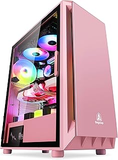Segotep PC Gaming Computer case with Side Tempered Glass Door Support ATX, Micro-ATX, Mini-ITX Motherboard Mid Case. ATX Mid Tower, PC Case Black White Pink (Pink)