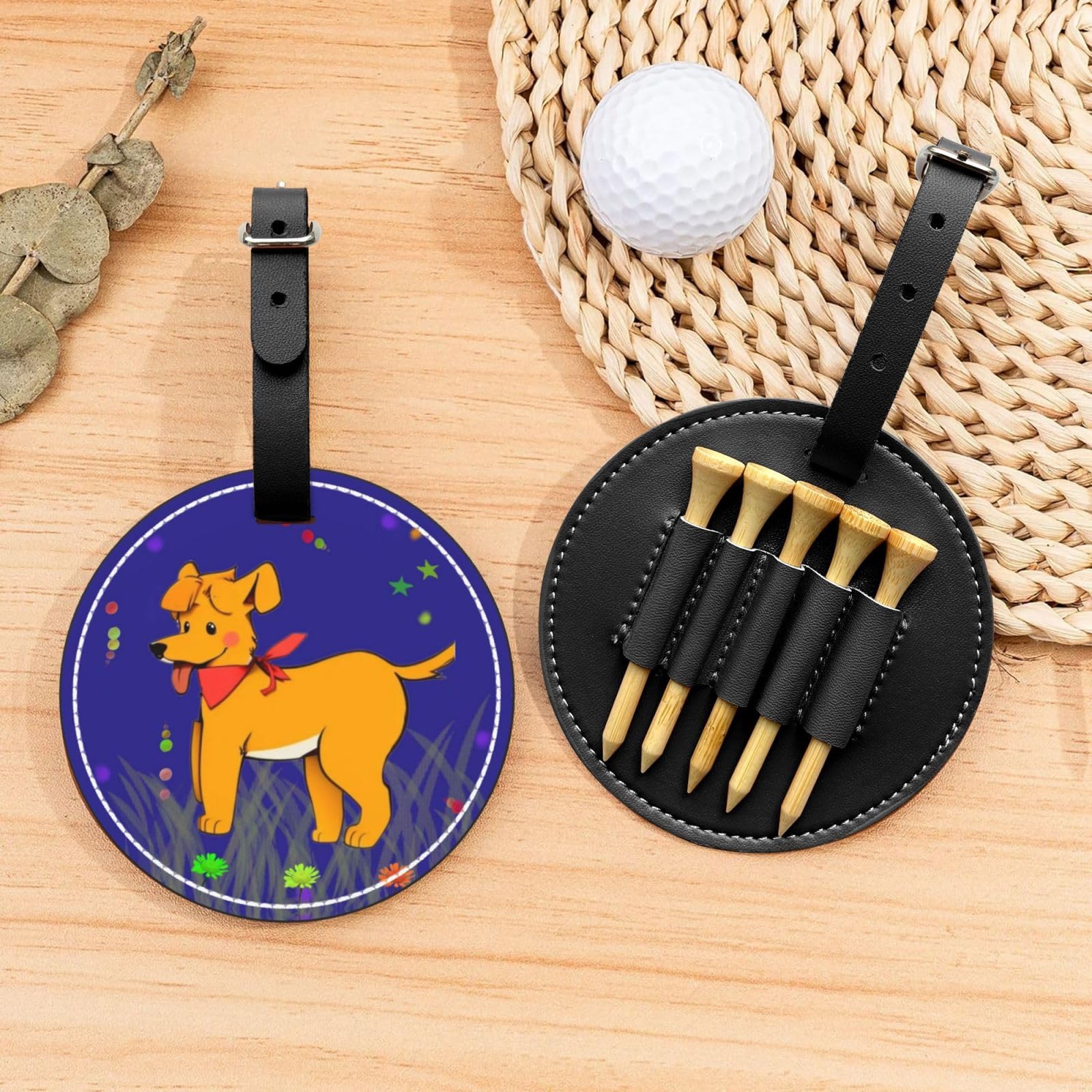 Spitting tongue cartoon dog Black Printed golf tee storage bag - portable design, easy to organize tee