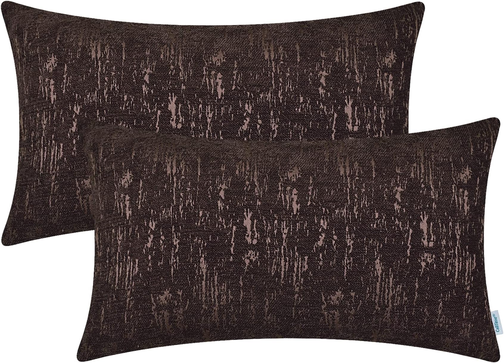 Throw Pillow Cases Pack of 2 Marbling Jacquard Solid Dyed Super Soft Chenille Cushion Covers for Couch Sofa Home Farmhouse Decoration 12 X 20 Inches Coffee
