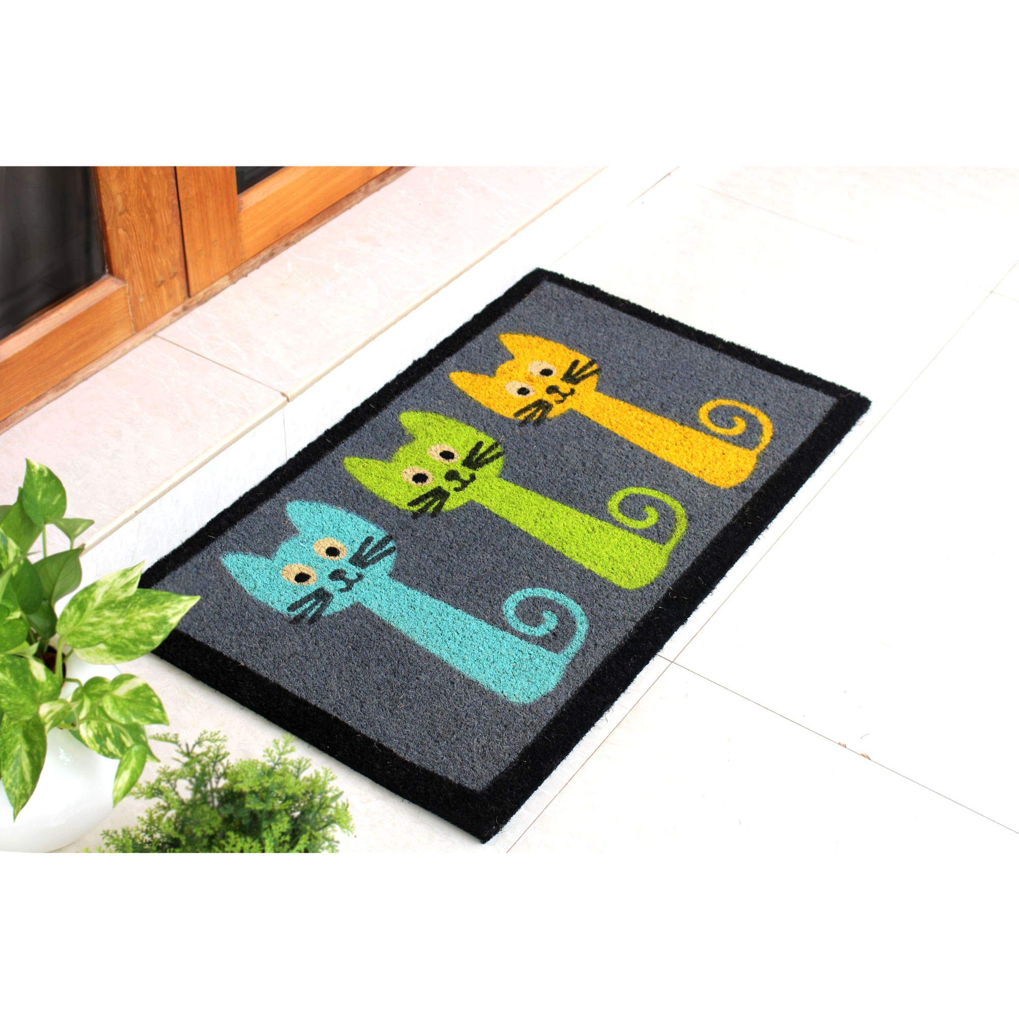 Rugsmith Gray Tufted Three Cats Coir Doormat, 18