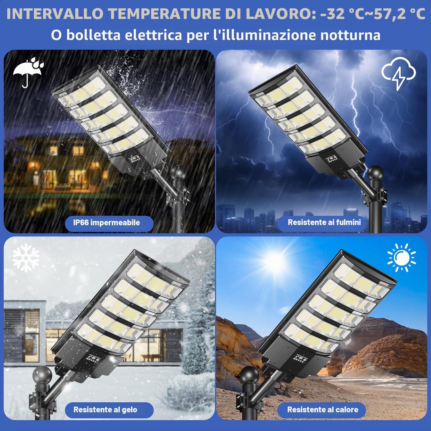 LEKIA Lampione Solare LED Esterno, 8000W 6500K Lampada Stradale Solare con Sensore di Movimento, Telecomando, IP66 Impermeabile Potente Faro Esterno con Pannello per Giardino, Cortile, Parcheggio