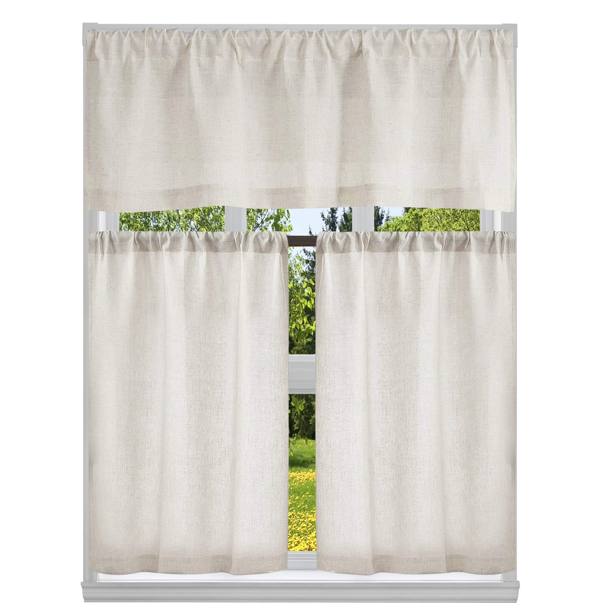 Home Maison Keighley Solid 58 in. W x 15 in. L Kitchen Curtain & Tier Set in Linen