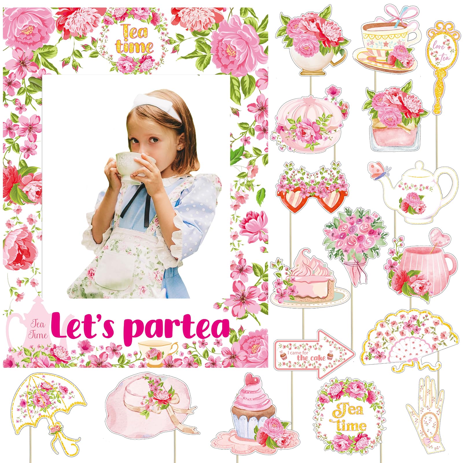 Lets Partea Photo Booth Frame Partea Time Party Supplies Tea Party Supplies Lets Partea Photo Booth Props Decorations Tea Party Photo Props Tea Theme