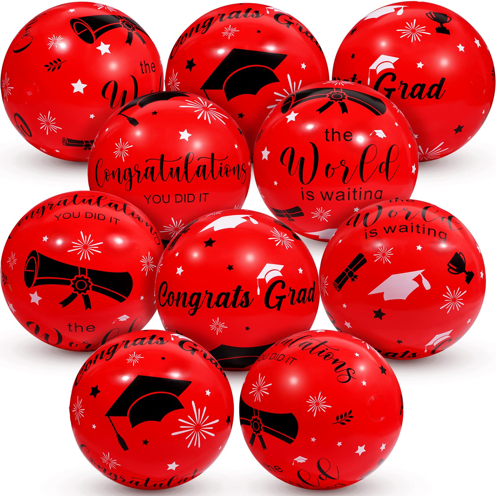 Photo 1 of Hiboom 10 Pcs Graduation Beach Ball 24 Inch Inflatable Beach Balls for Graduation Decor Congrats Grad Sign for College High School Student Celebrate Graduates Decor for Party Favors Black, Red