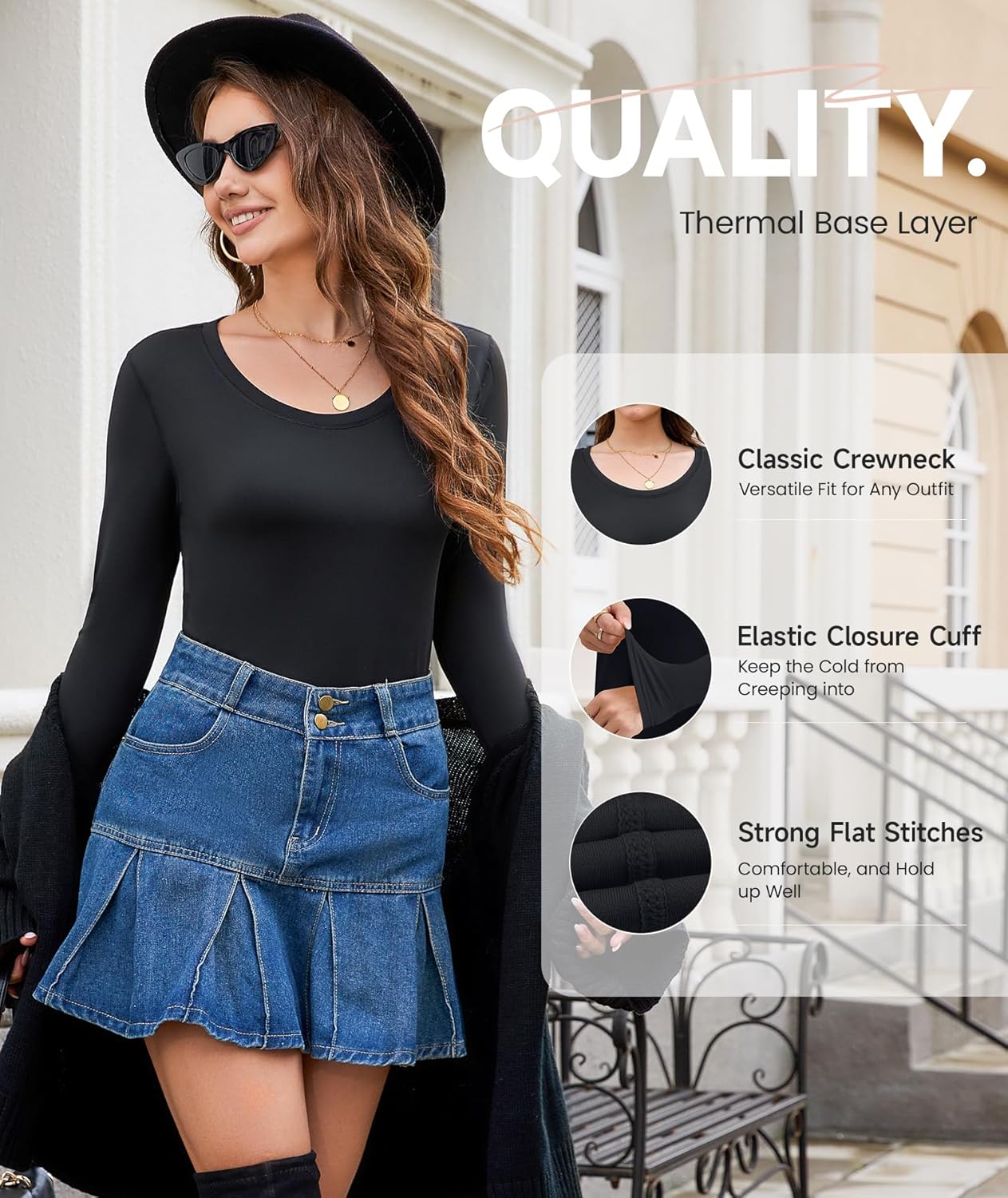 BESTENA Long Sleeve Undershirt for Women, Soft Thermal Shirts with Warm Fleece Lining, Base Layer Thermal Tops - Image 3