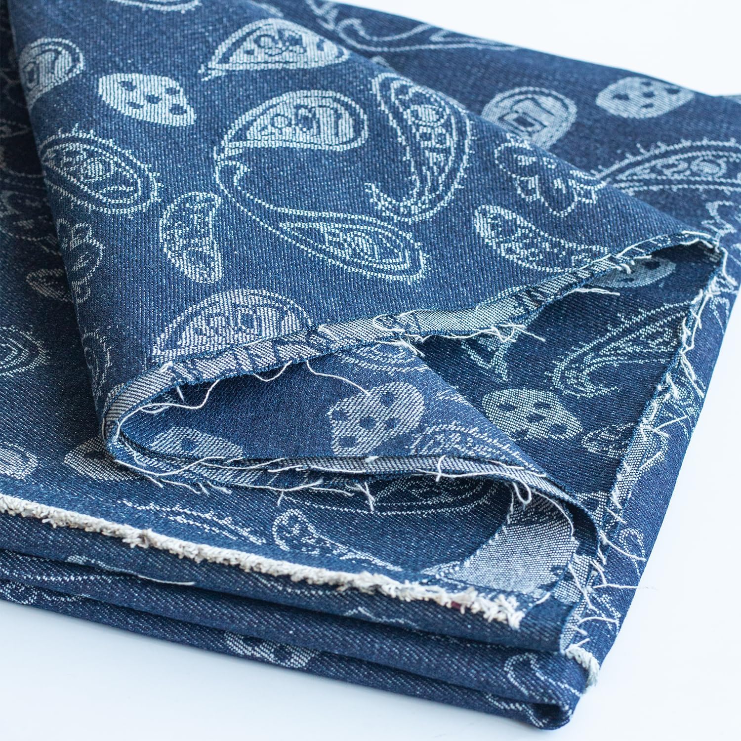 11 oz Cashew Jacquard Denim Fabric,Dark Blue,180cm (70") Width 100% Cotton Non-Stretch for Jeans, Jackets & DIY Sewing (2 Yard pre Cut)