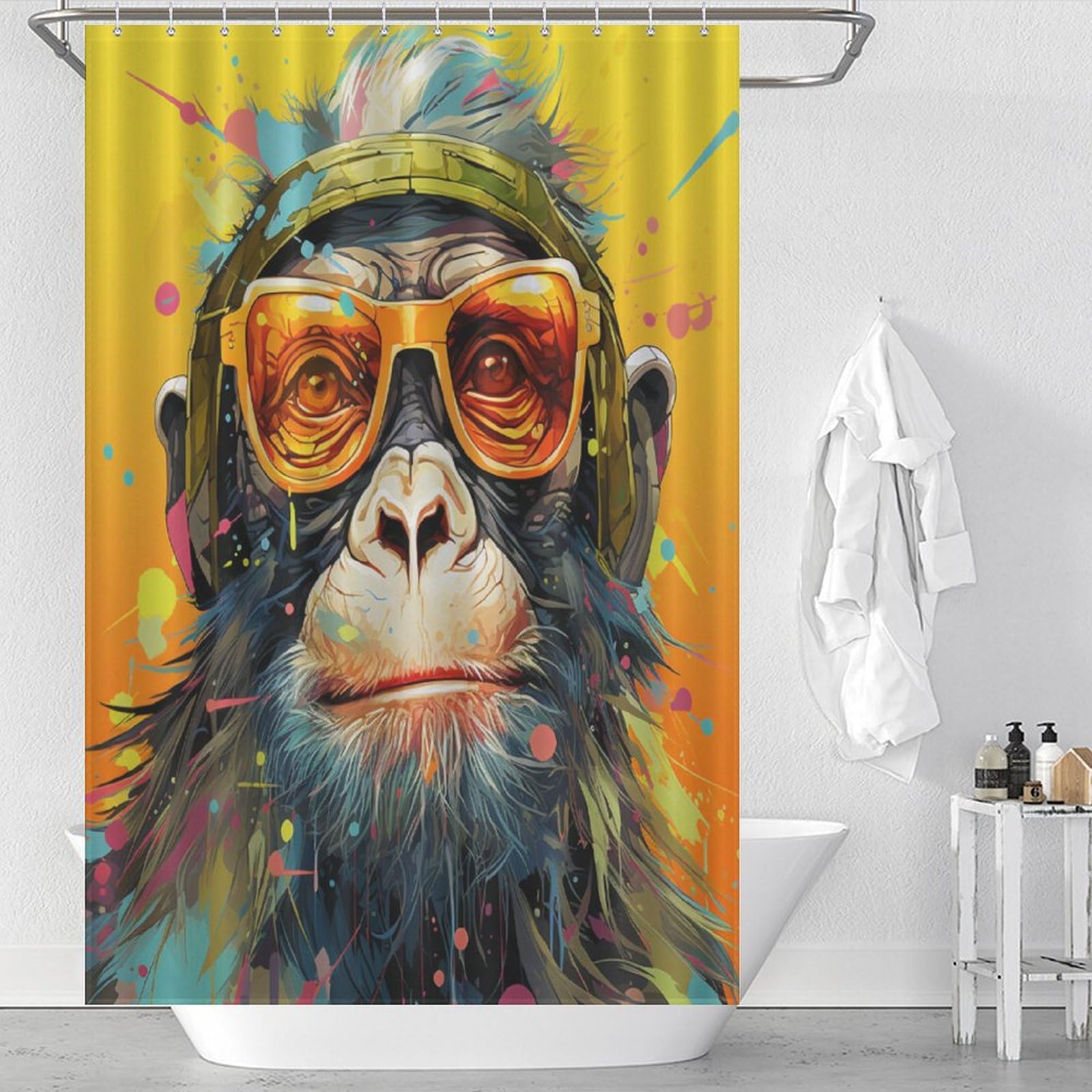 Gorilla Shower Curtain, Waterproof Proof Resistant, Quick-Drying, Washable Bathroom Curtain, Includes 12 Pcs Curtain Hooks, 48x72Inch（122x183cm）