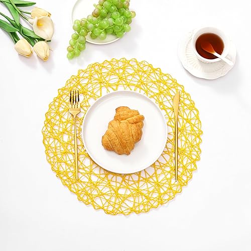 Miniatura 8 de IcosaMro Juego de 6 manteles individuales redondos blancos para mesa de comedor, 15 pulgadas, tejido de papel, bohemio, decorativo, para boda,