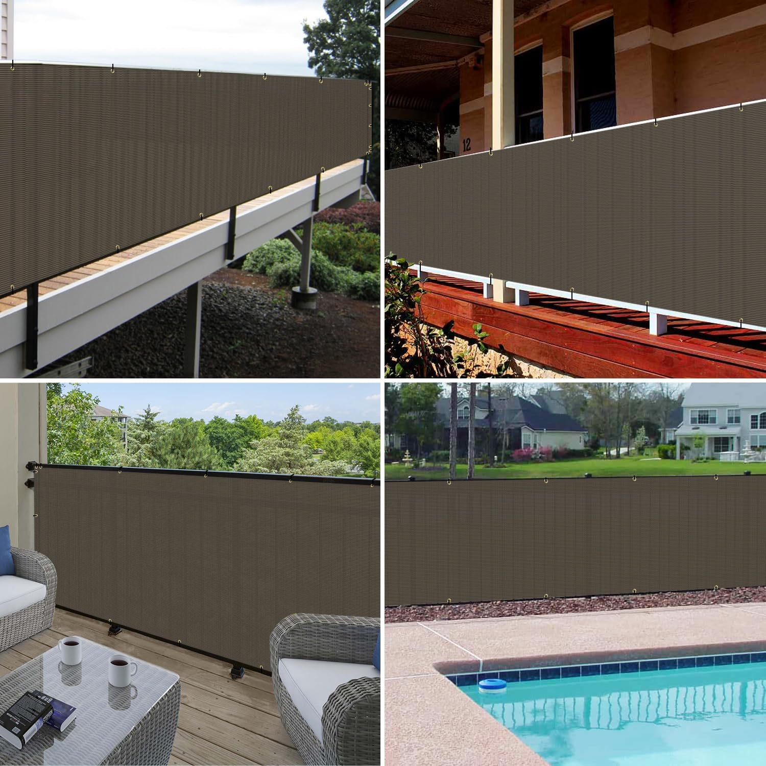Windscreen4less 3'x50' Deck Balcony Privacy Screen Fence Apartment Balcony Mesh Screen with Zip Ties Chain Link Fence Cover UV Protection for Outdoor Patio Backyard Pool Porch Railing, Brown
