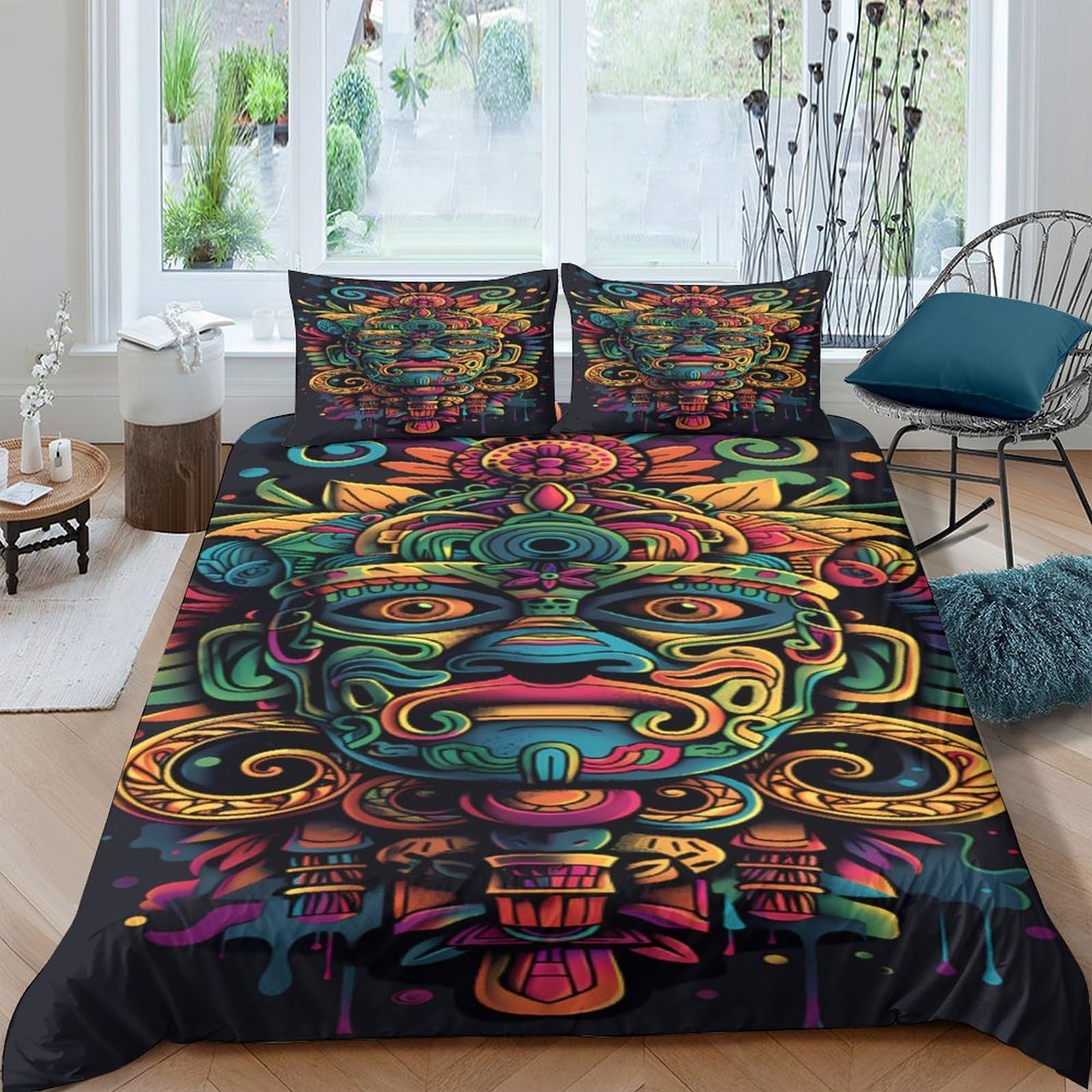 Ctjqhvkz Style-6 3D Printed Aztec Totem Fitted Sheet Microfiber Vibrant Tribal Face Mattress Cover Bedroom Decor Machine Washable Single（135X200cm）