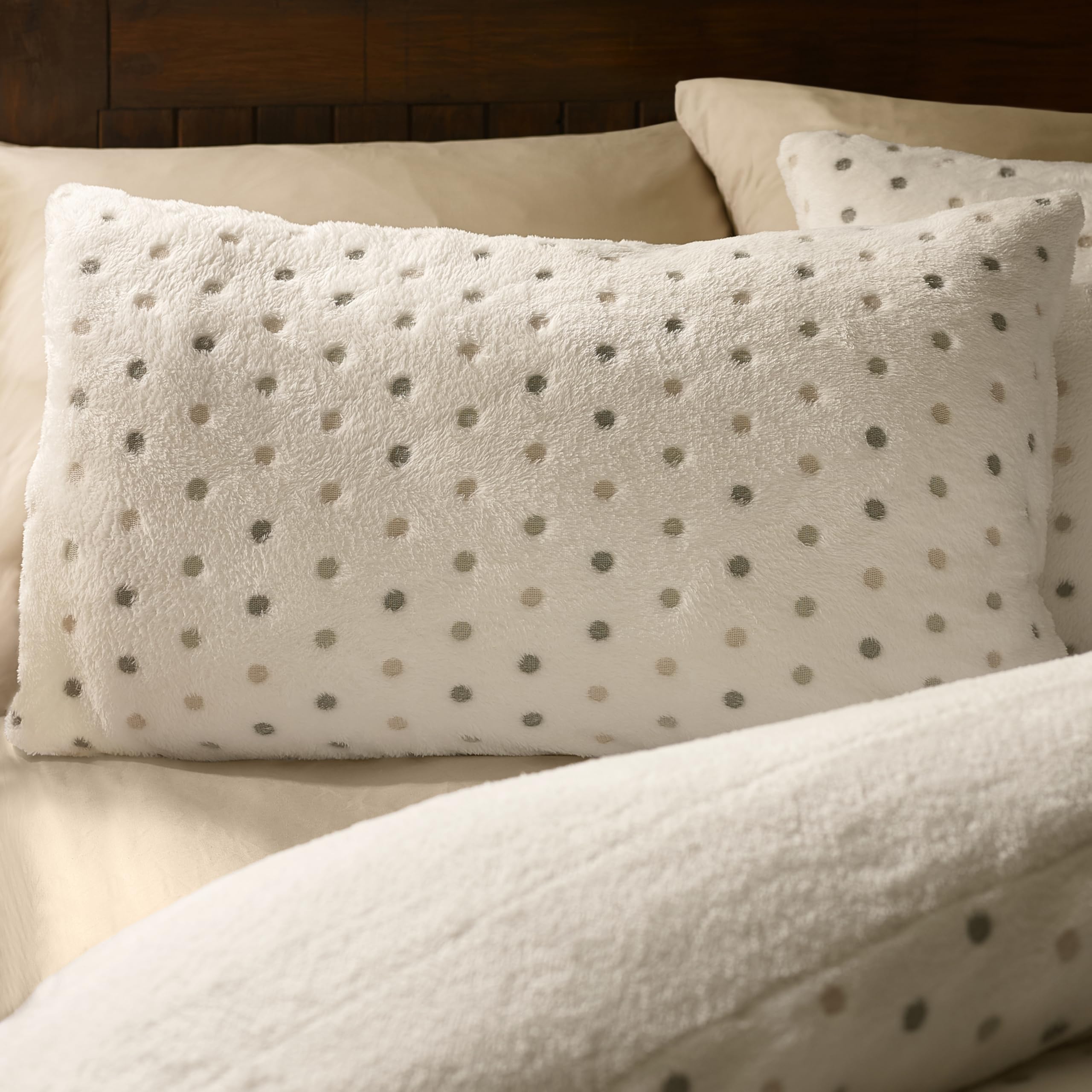 Catherine Lansfield Cosy Spot - Set copripiumino matrimoniale in pile con federe, colore: panna