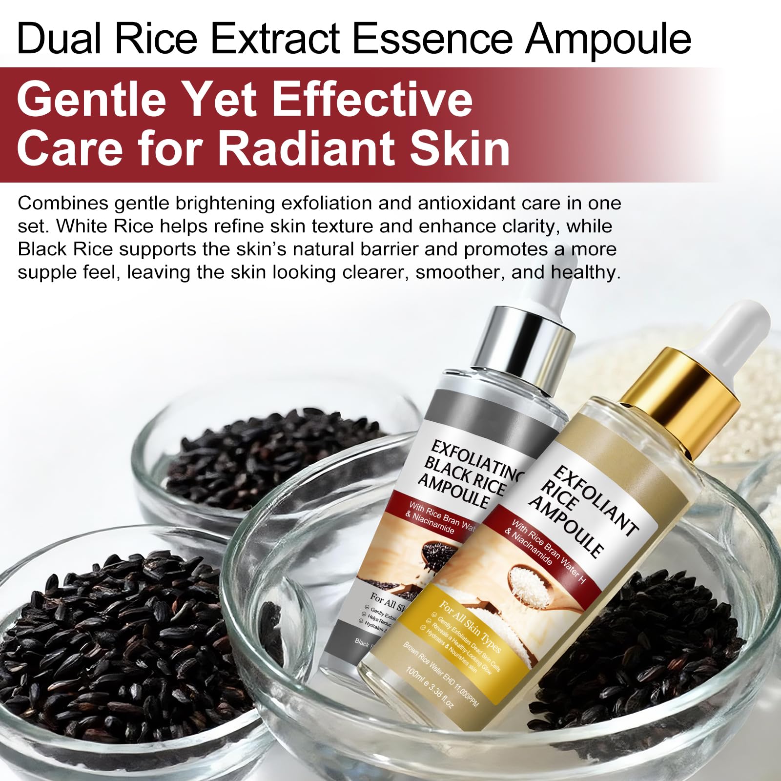 Peel Shot Glow Rice Ampoule Duo, Coreano Esfoliante al riso, Prodotti esfolianti di riso nero delicato che aiutano a rimuovere le teste nere e la pelle morta, la cura dei pori