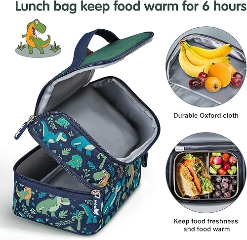 Miniatura 4 de NOHOO Bolsa de almuerzo para niños, bolsa de almuerzo aislada, hielera reutilizable de bicapa para mujeres, niñas, hombres, niños, escuelas,
