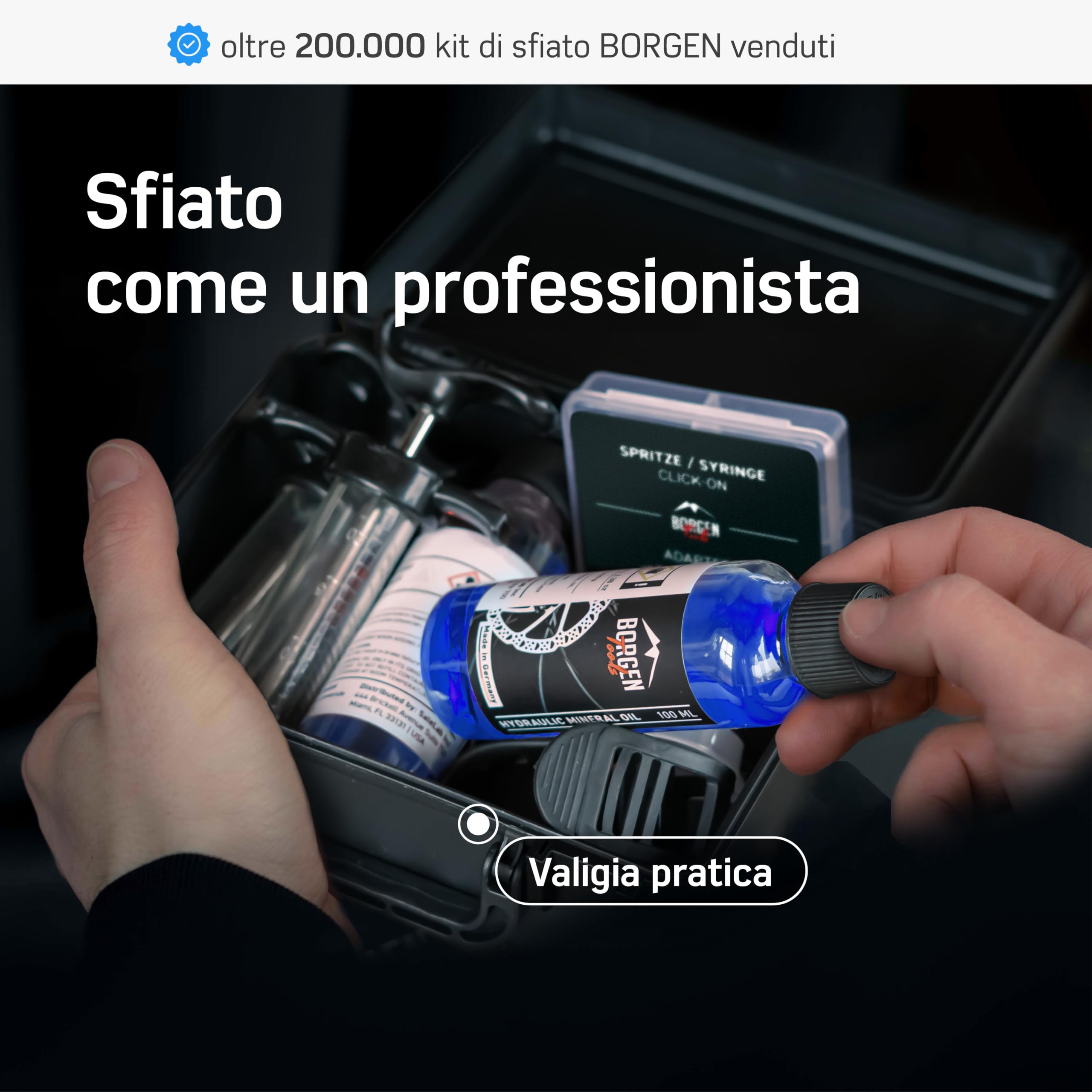 Borgen Kit Spurgo Freni PRO per Freni a Disco Magura per Bicicletta - Kit spurgo Freni magura con Istruzioni, incl. 2x100 ml Olio Minerale magura, per Magura MT7, MT5 e Altri Modelli