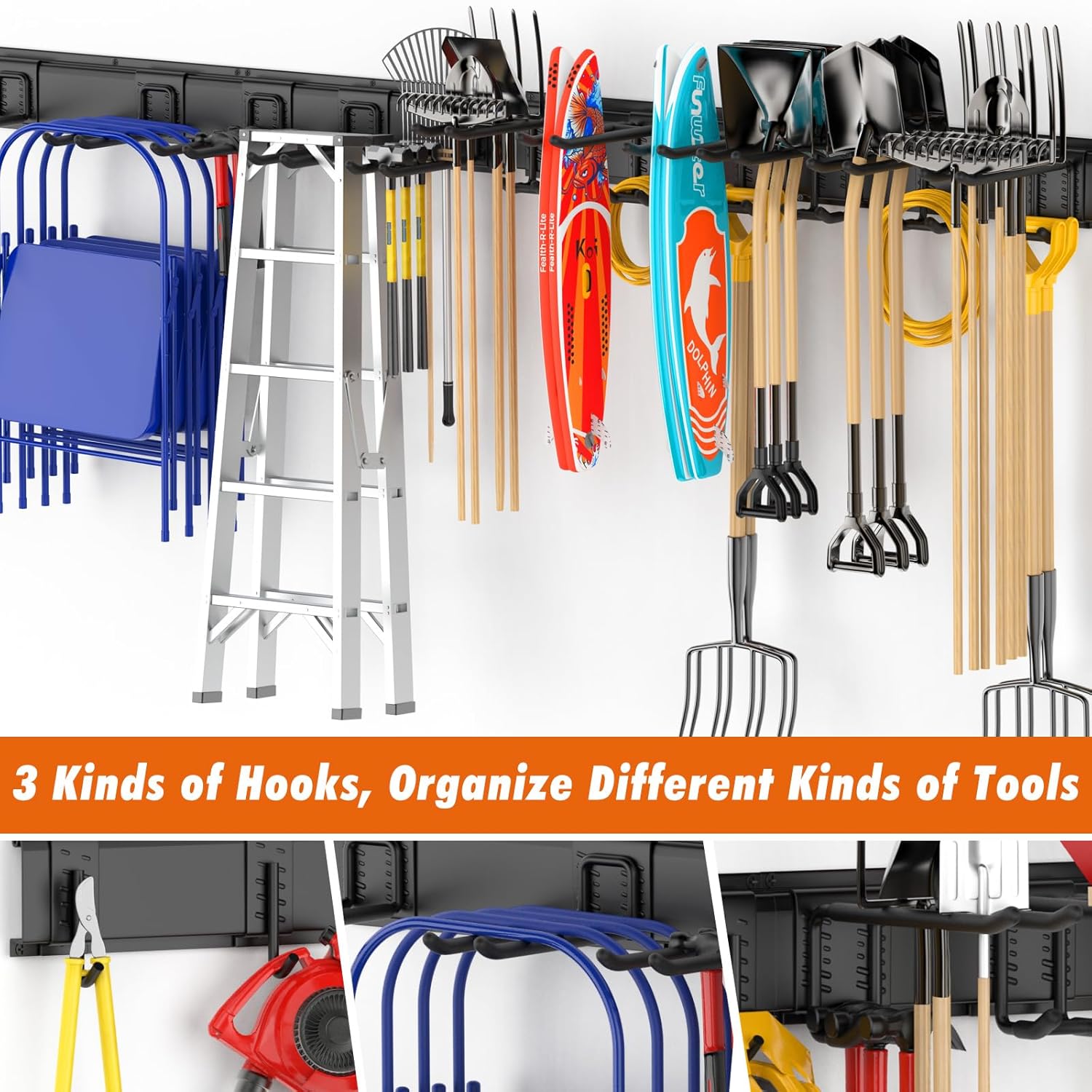 Heavy Duty Garden Tool Organizer 64 Inch - 18Pack Carries 570 lbs with [4 Pack] Right Angle Clamp