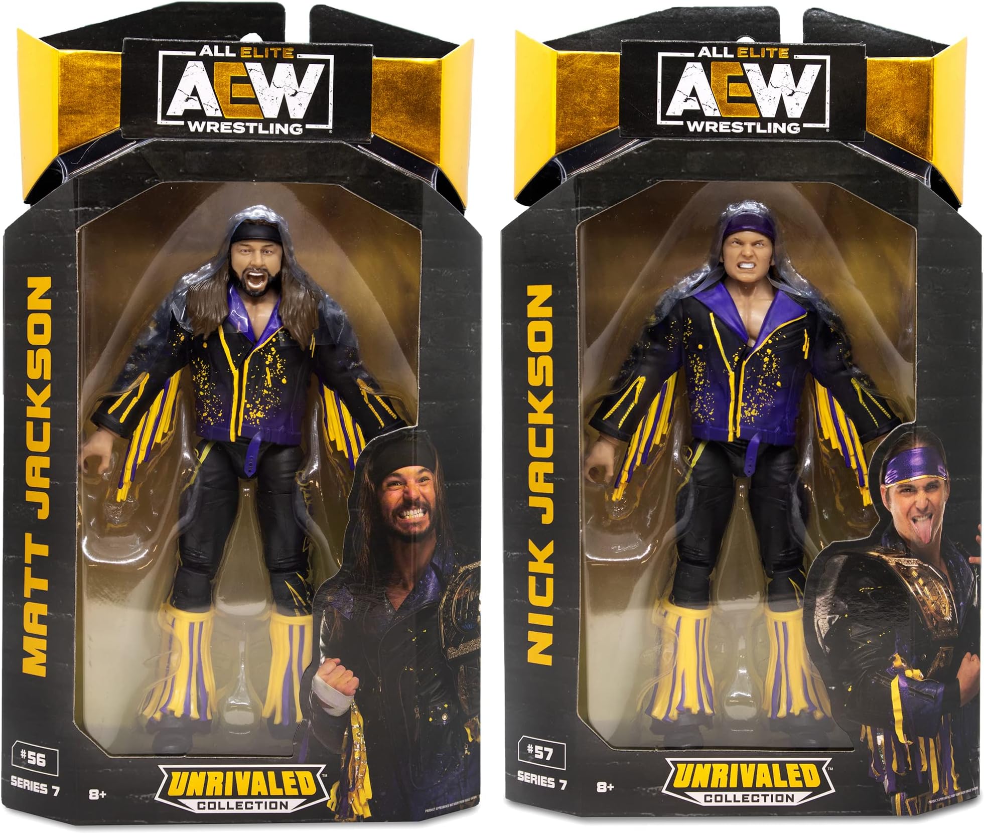 Ringside Young Bucks (Package Deal - Set of 2) Matt Jackson & Nick Jackson - AEW Unrivaled 7 Jazwares Toy Wrestling Action Figure
