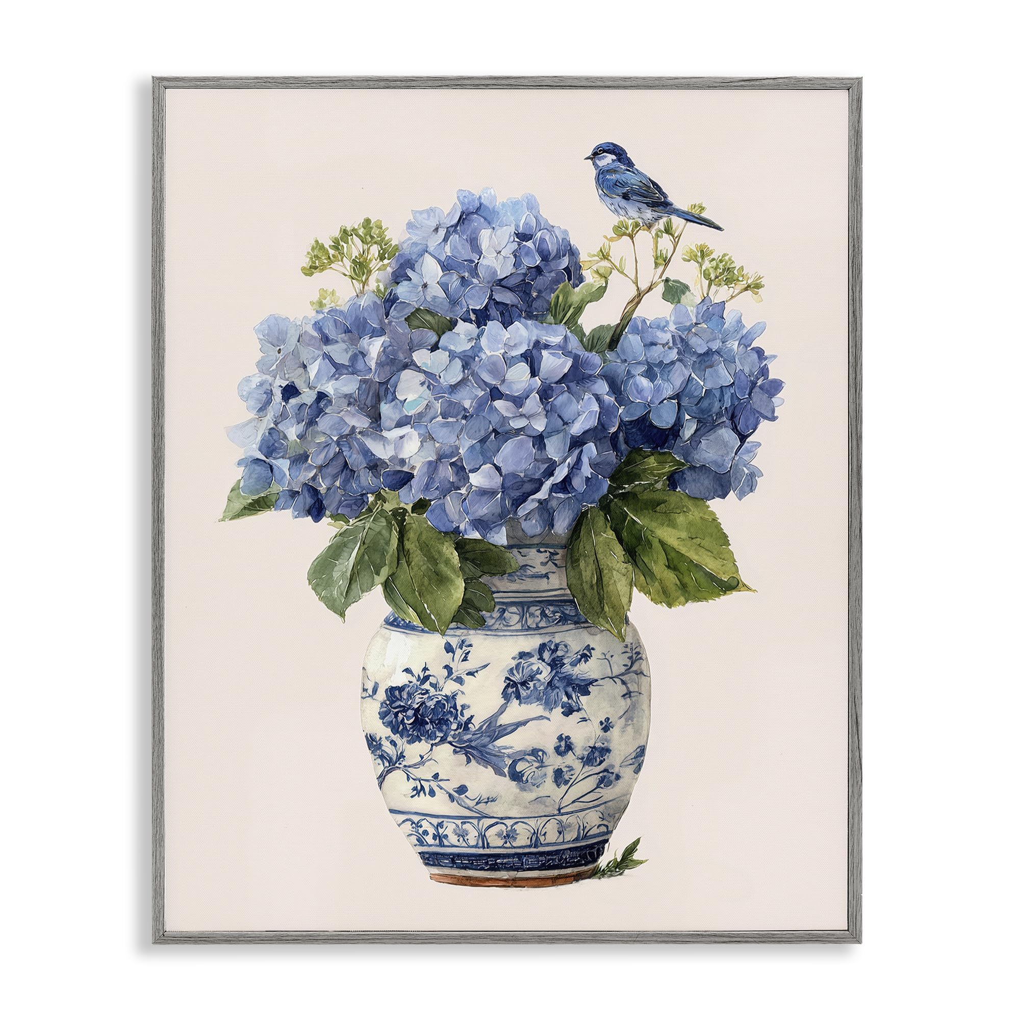 Stupell Industries Songbird Perched On Hydrangeas 'Songbird Perched On Hydrangeas', Framed Giclee Art, Gray, 24 X 30 Inches, Easy To Hang And Sturdy, Made In Usa, By Imagine It Images
