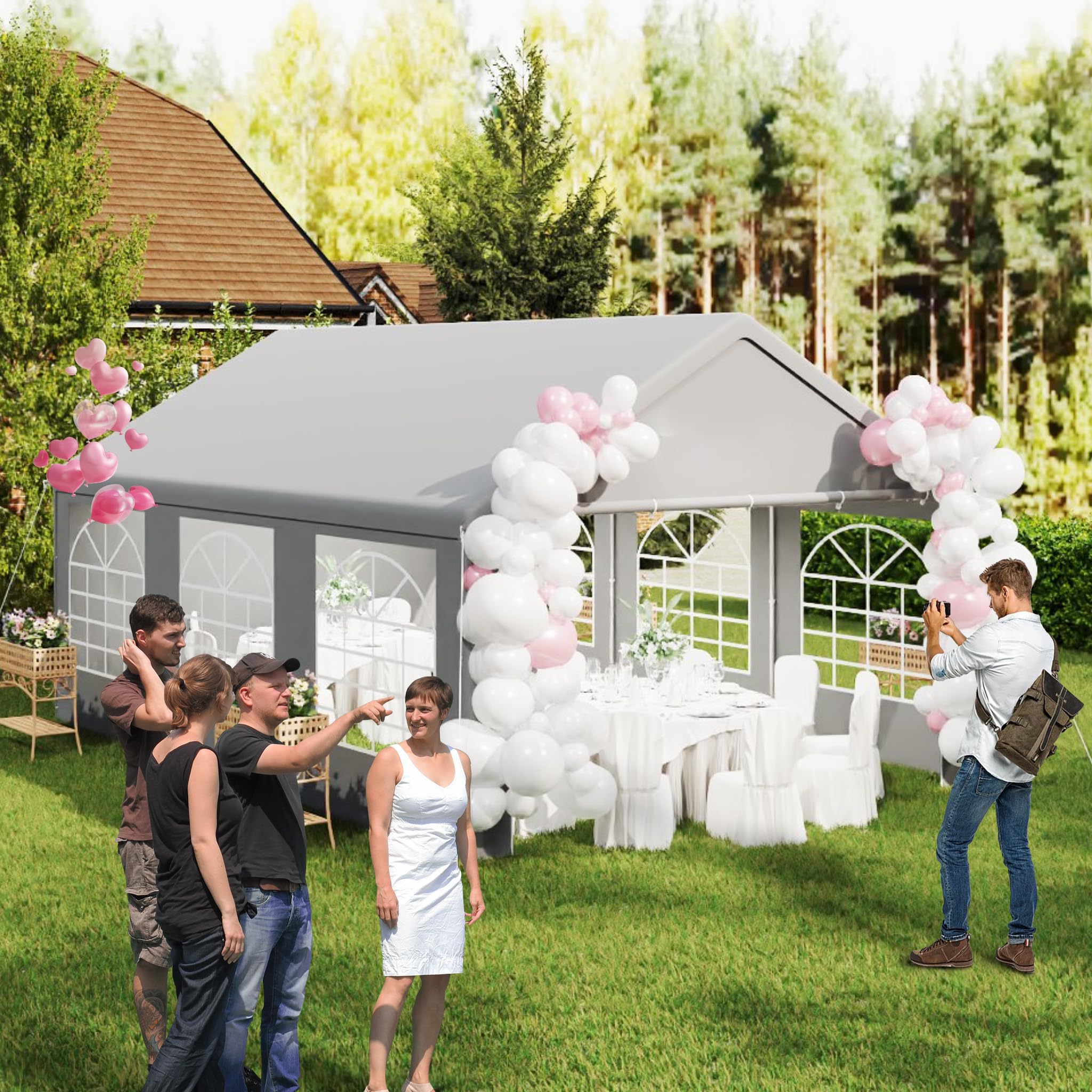 4x6m Partyzelt Pavillon in Grau, PE Plane Bierzelt Zelt Wasserdicht UV Schutz Gartenzelt aus Verzinkte Stahlgestänge Festzelt, Grau