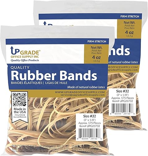 Miniatura 2 de Upgrade Office Supply UPG23732PK2 Bandas de goma, tamaño #32 (3 x 18 pulgadas), bolsas de 4 onzas (paquete de 2), color crepé natural, fabricado en