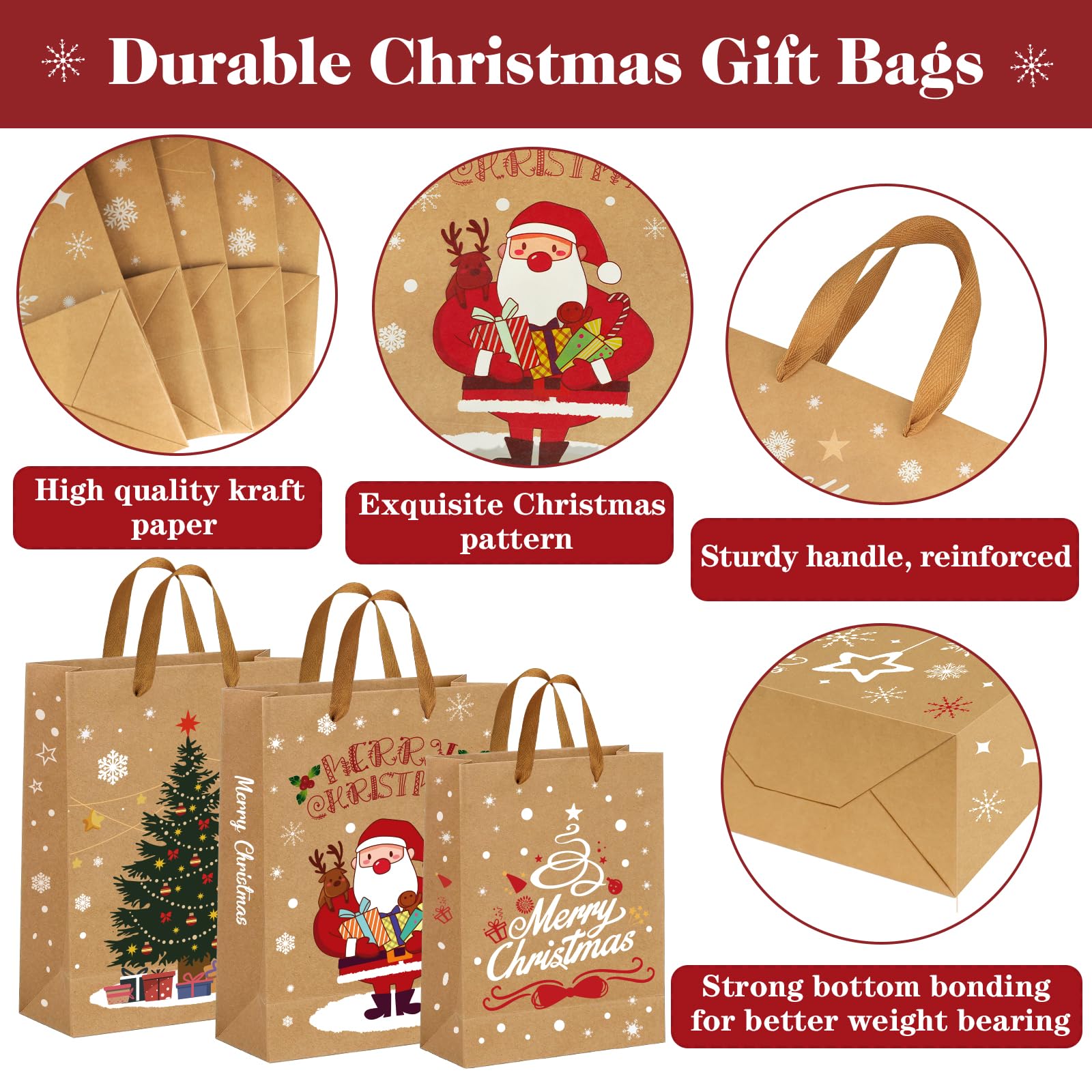 ZMCINER 16 Stück Weihnachts-Geschenktüten - Verschiedene Größen Mit Griff, Festliches Design Für Geschenke & Süßigkeiten
