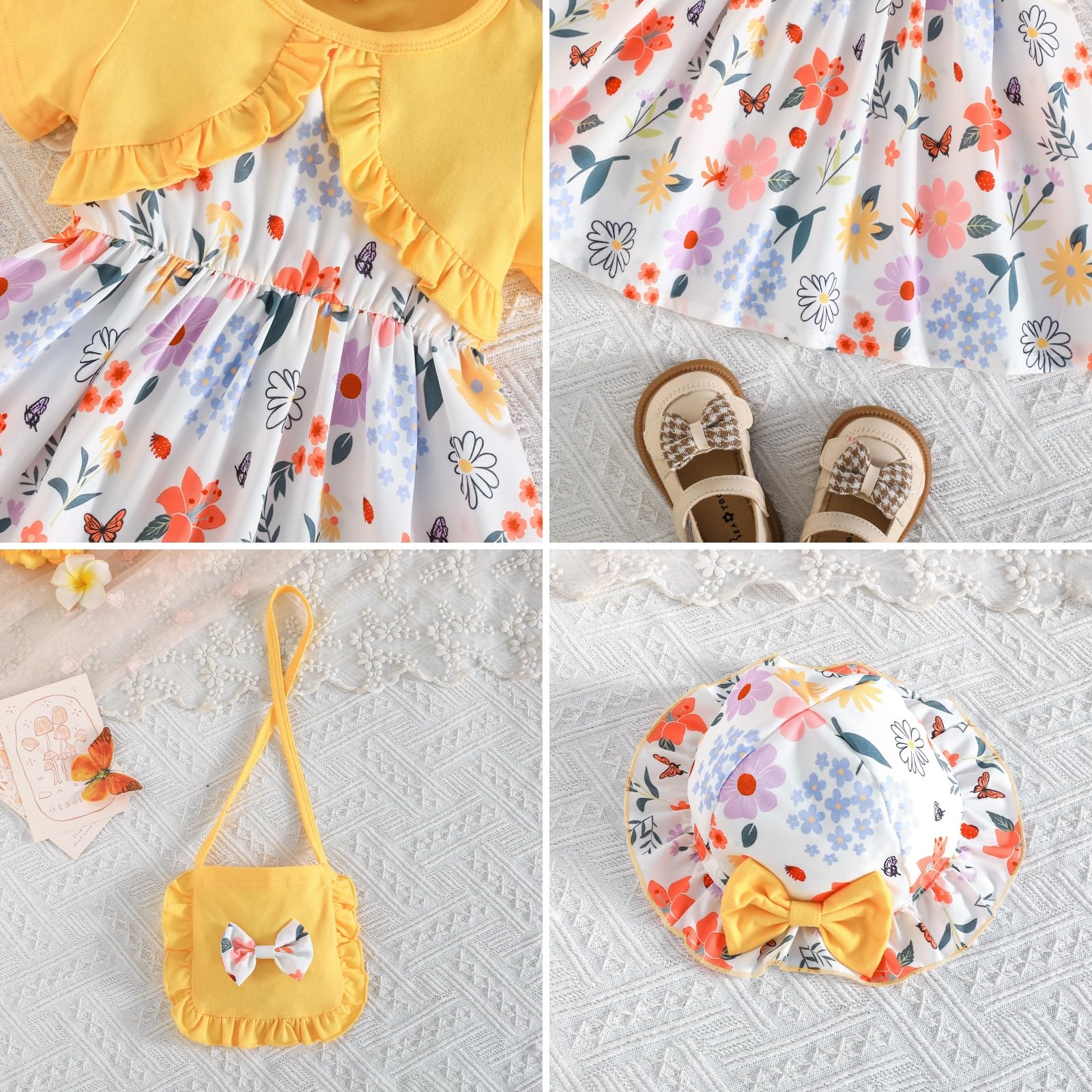 Robe Bébé Fille Robe été Bébé Fille et de Printemps Vêtements d'été pour Filles avec Chapeau et Sac