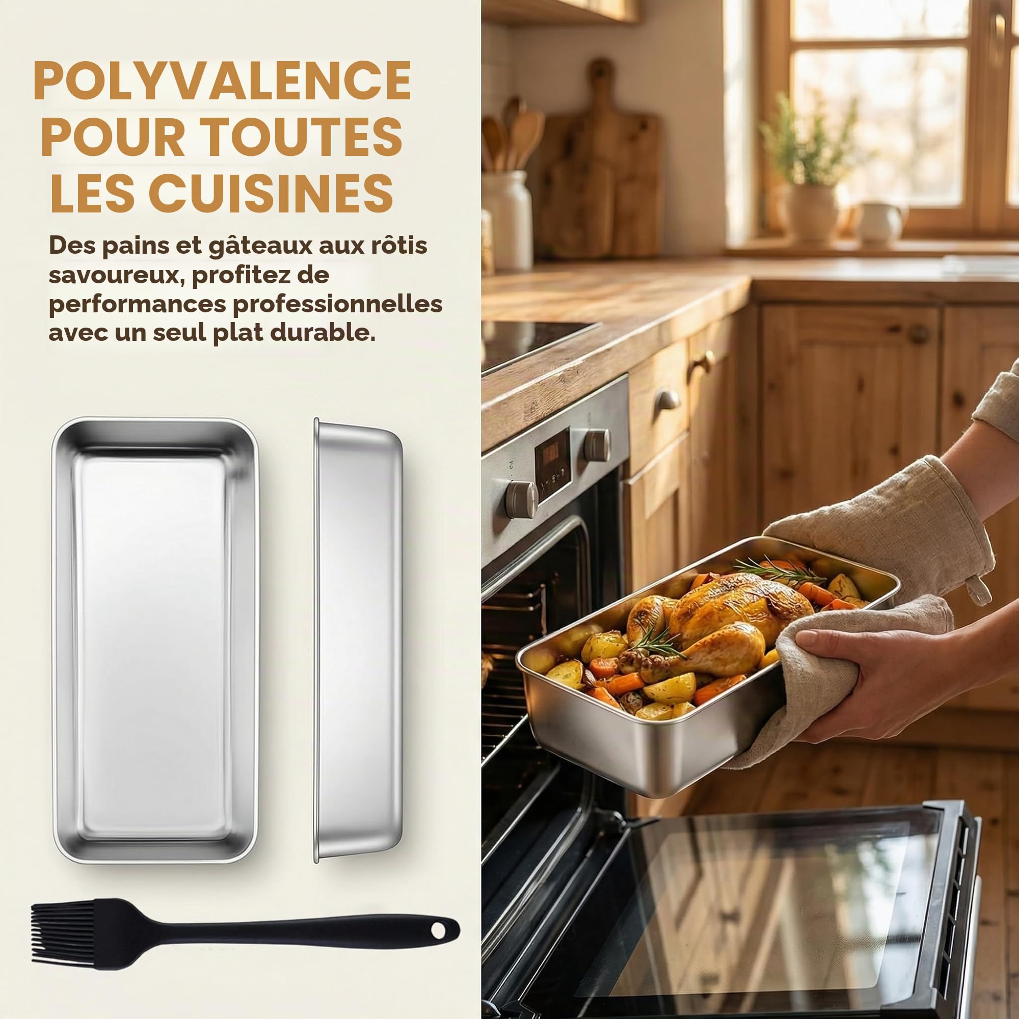 2 PCS Moules à Pain Rectangulaires en Acier Inoxydable, Grand Moule a Cake INOX 33x15x6,5 cm, Moules à Gâteaux Pâtisserie en Acier Inoxydable pour Pain,Toast, Gâteau, Lasagnes