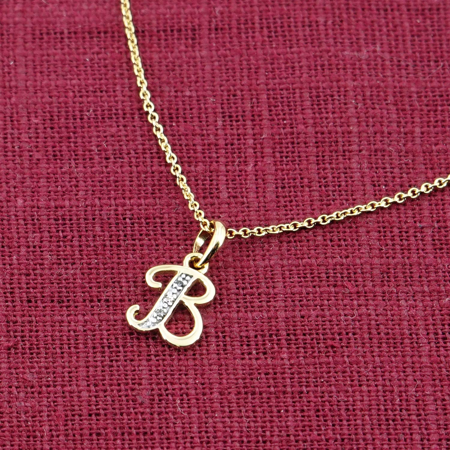 trendor Buchstaben-Anhänger B Gold 333/8K mit vergoldeter Silberkette | modisches Schmuckstück aus Echtgold für Damen, tolle Geschenkidee,