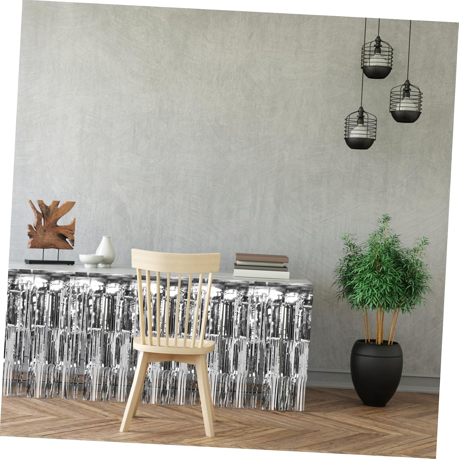 Halloween Silver Foil Fringe Table Skirts PVC Disposable Decor
