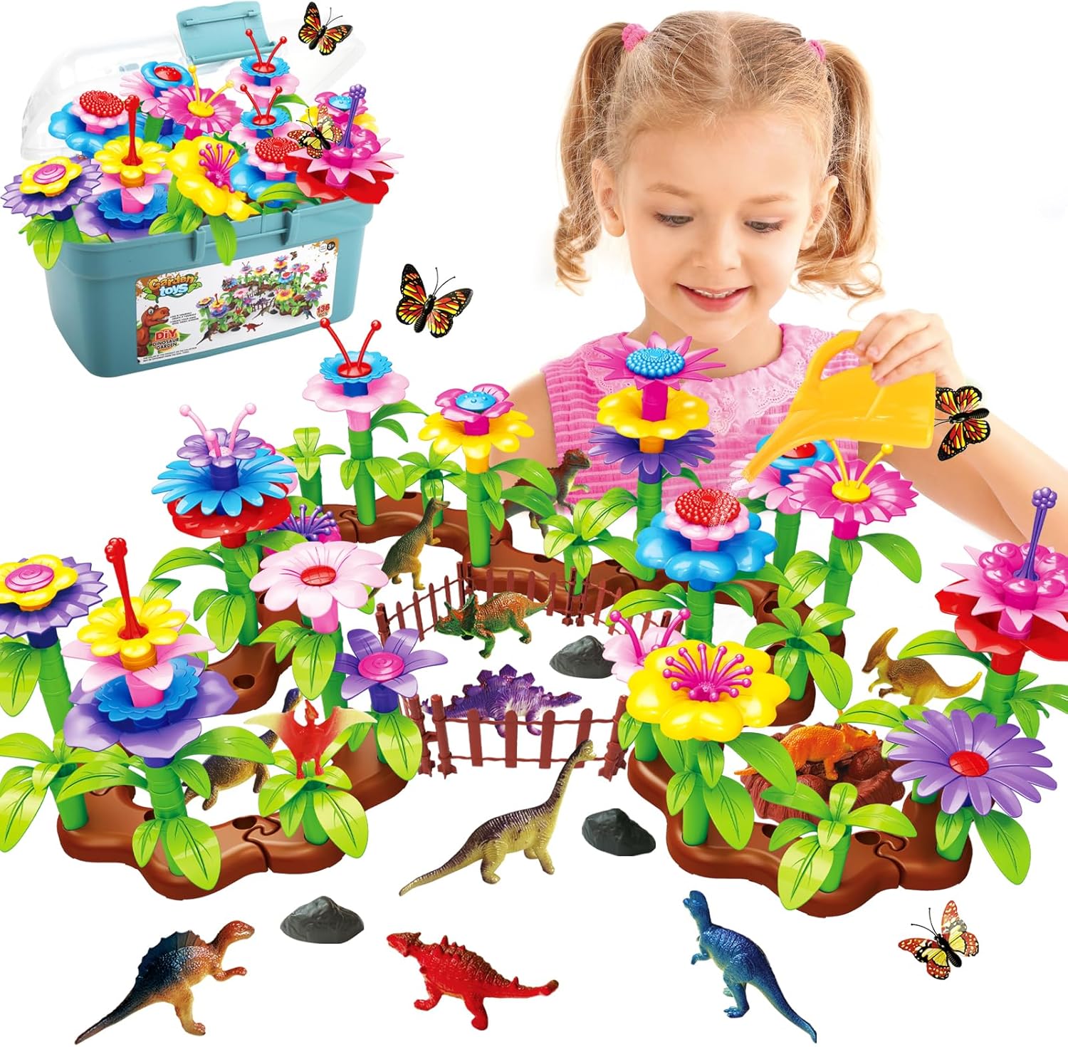 Flower Garden Building Toys for Girls and Boys, 136 Pieces