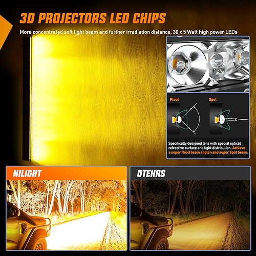 Miniatura 5 de Nilight Barra de luz LED ámbar de 31 pulgadas, 150 W, combo de inundación puntual súper delgada, 14500 lúmenes, 3D, antiniebla, luces todoterreno