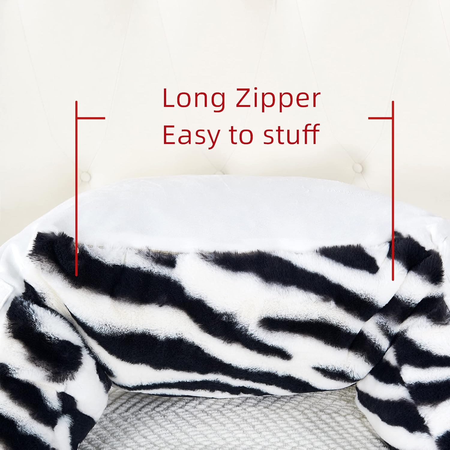 Animal Printed Assembly Needed Backrest Reading Bed Rest Pillow with Arms and Pockets for Sitting in Bed Couch Sofa, Removable Cover and Filling Seprated Set, 20" x 18" x 17", Zebra