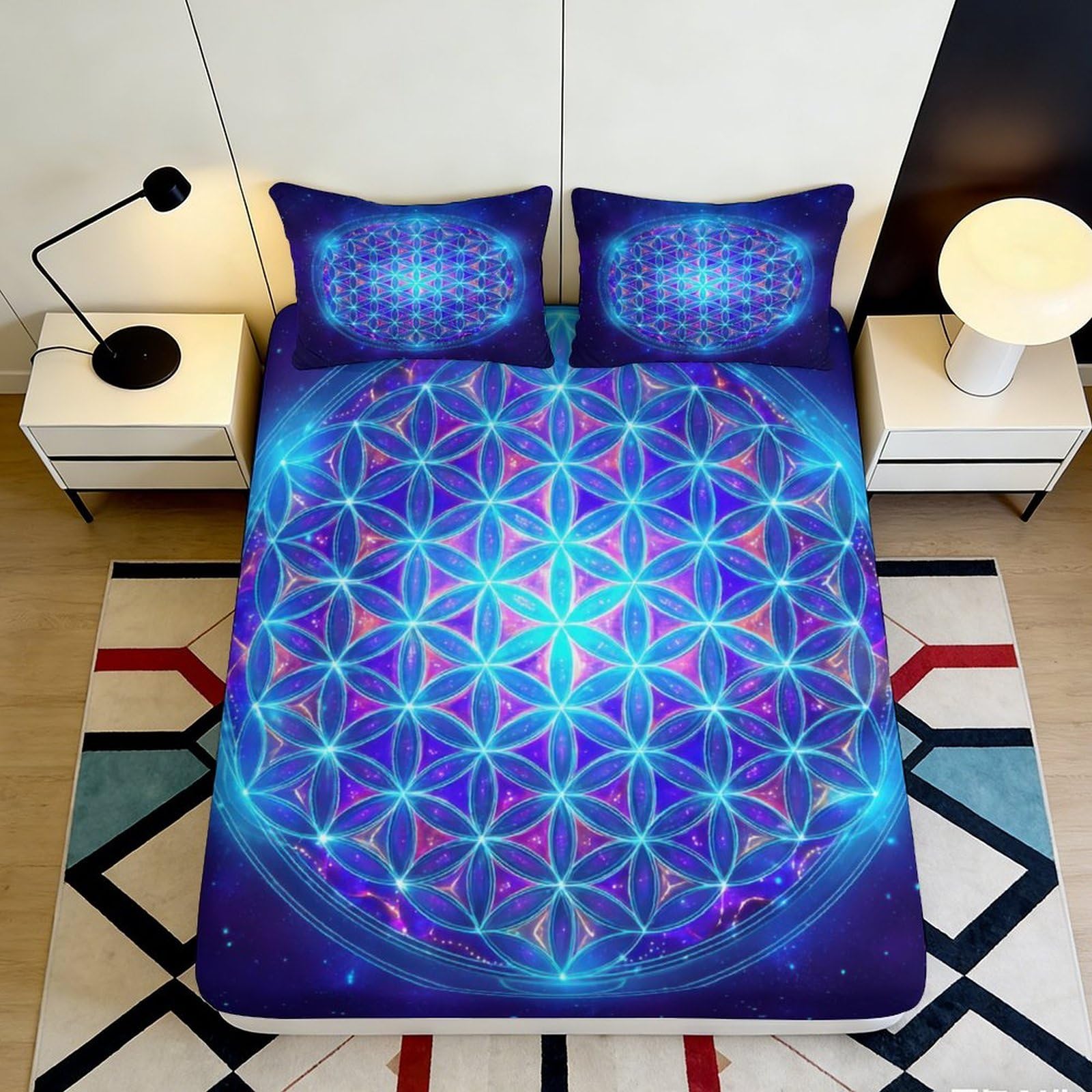3D Printed geometric pattern Fitted Sheet, Microfiber soft touch, apartment bedding, wrinkle resistant, stylish room accent, easy care, suitable for bedroom, guest room, 108 characters 90x200x25cm