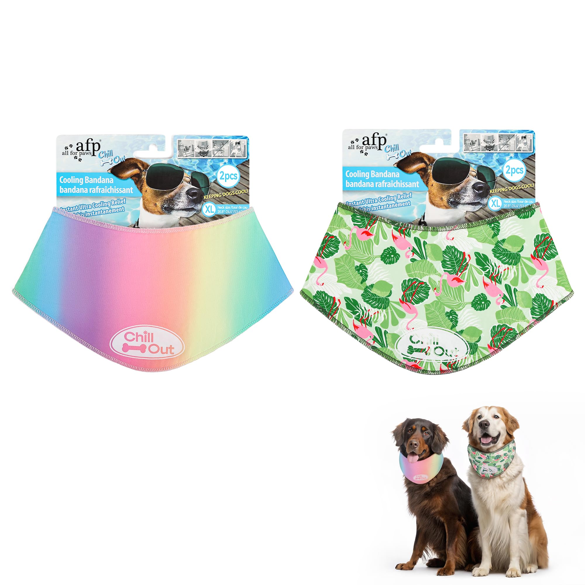 ALL FOR PAWS Chill Out 2PCS Dog Ice Bandana, Instant Cooling Bandana for Dogs, Dog Cooling Neck Wrap, Breathable Scarf Dog Cat Ice Collar for Summer, Neck Girth 53-62cm/20.8-24.4 Inch(Extra Large)