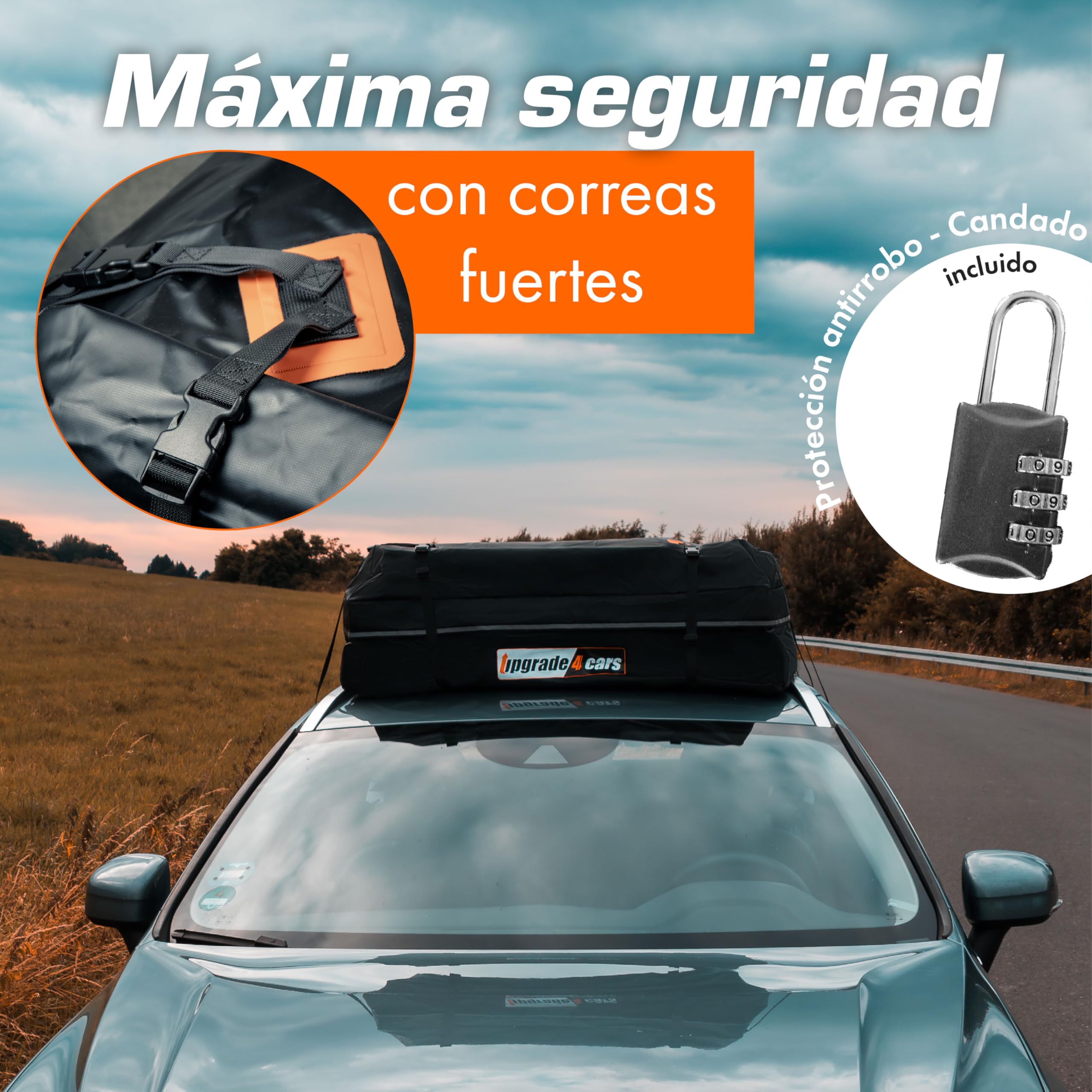 Upgrade4cars Bolsa de Techo para Coche 566L | Portaequipajes sin Barra Incluye Todos los Accesorios | Cofre Universal Plegable e Impermeable 130 x 110 x 40 cm